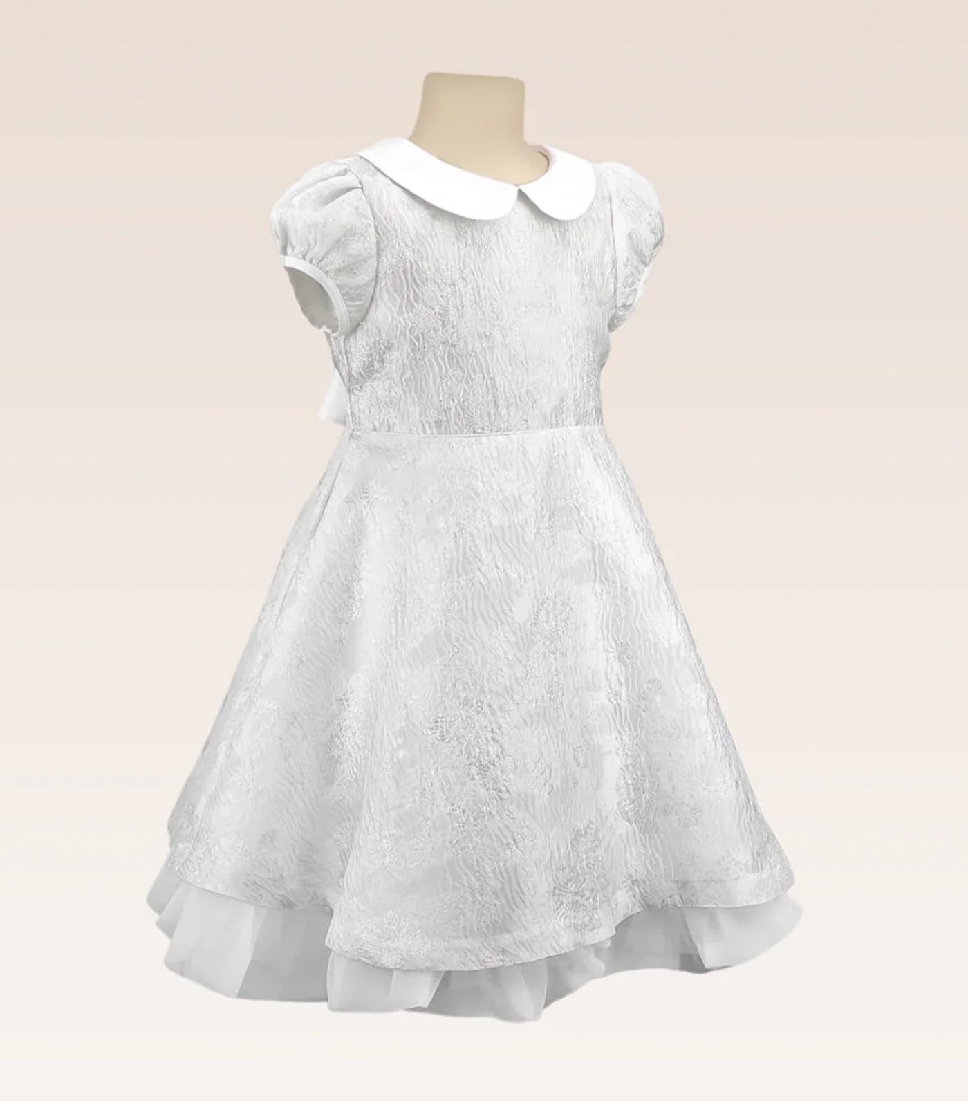 Georgette Girls Silver Jacquard Party Dress with Tulle Underlay Skirt