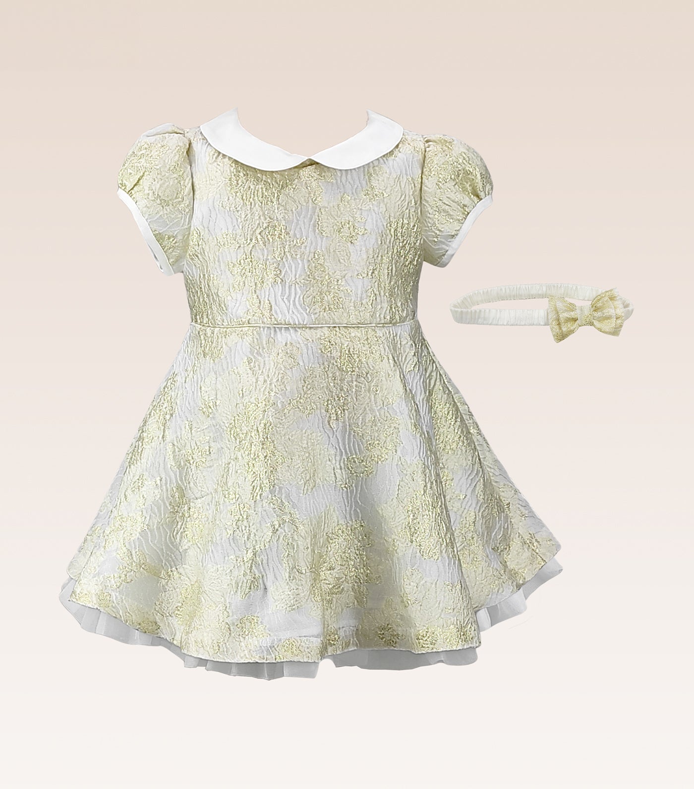 Georgette Baby Girls Gold jacquard Party Dress with Tulle Underlay Skirt