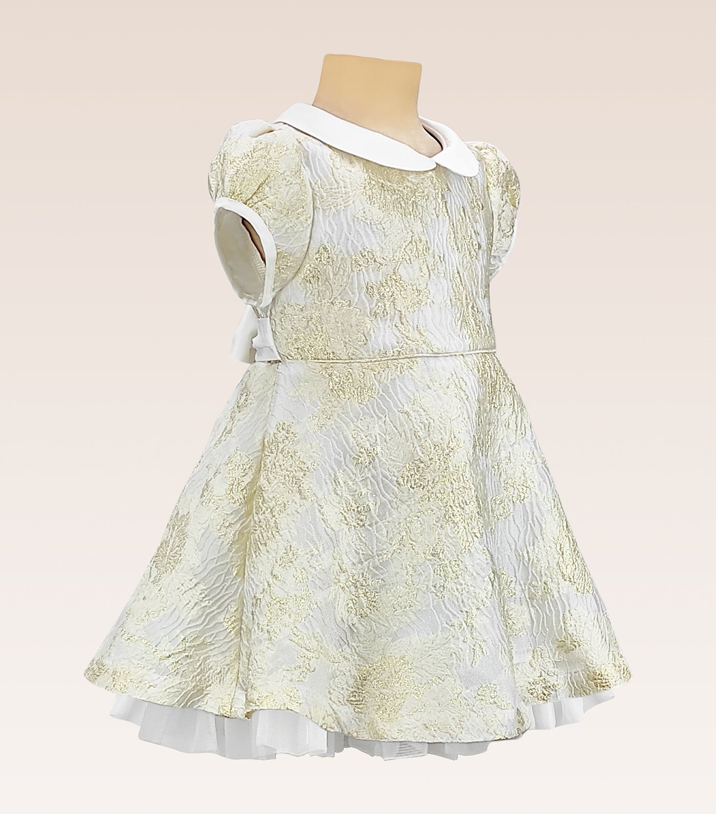 Georgette Baby Girls Gold jacquard Party Dress with Tulle Underlay Skirt