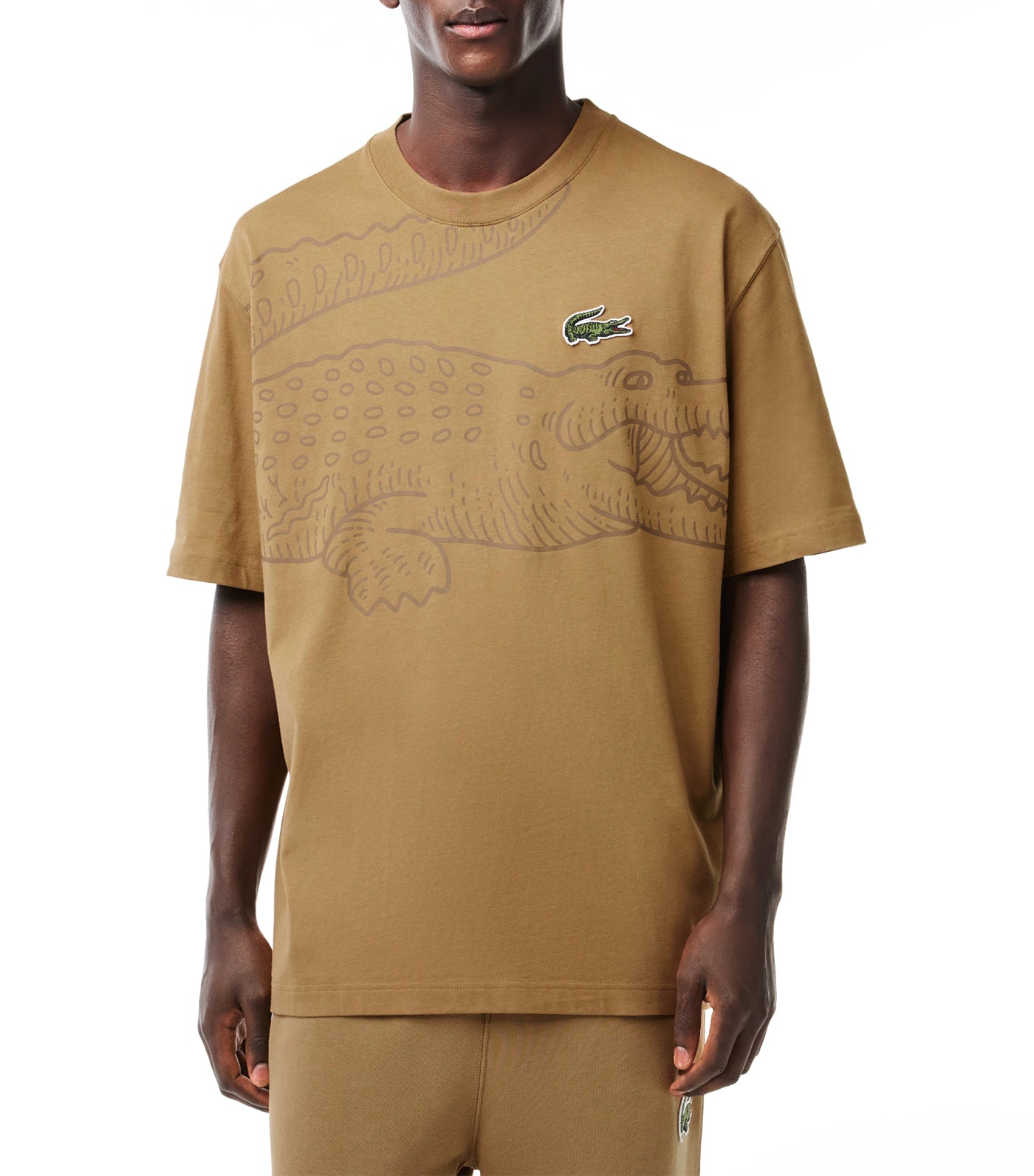 Men’s Round Neck Loose Fit Crocodile Print T-Shirt Cookie