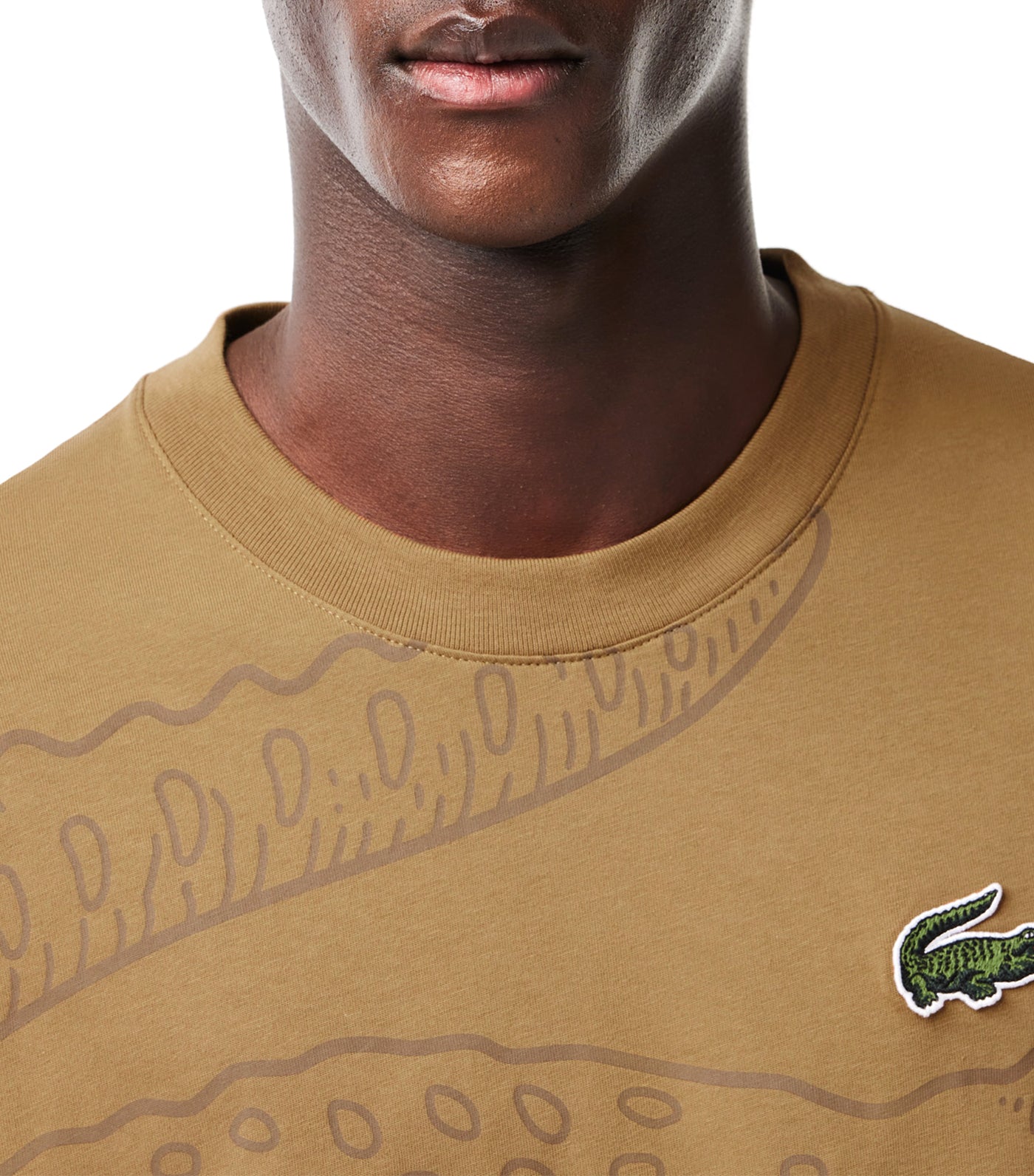Men’s Round Neck Loose Fit Crocodile Print T-Shirt Cookie