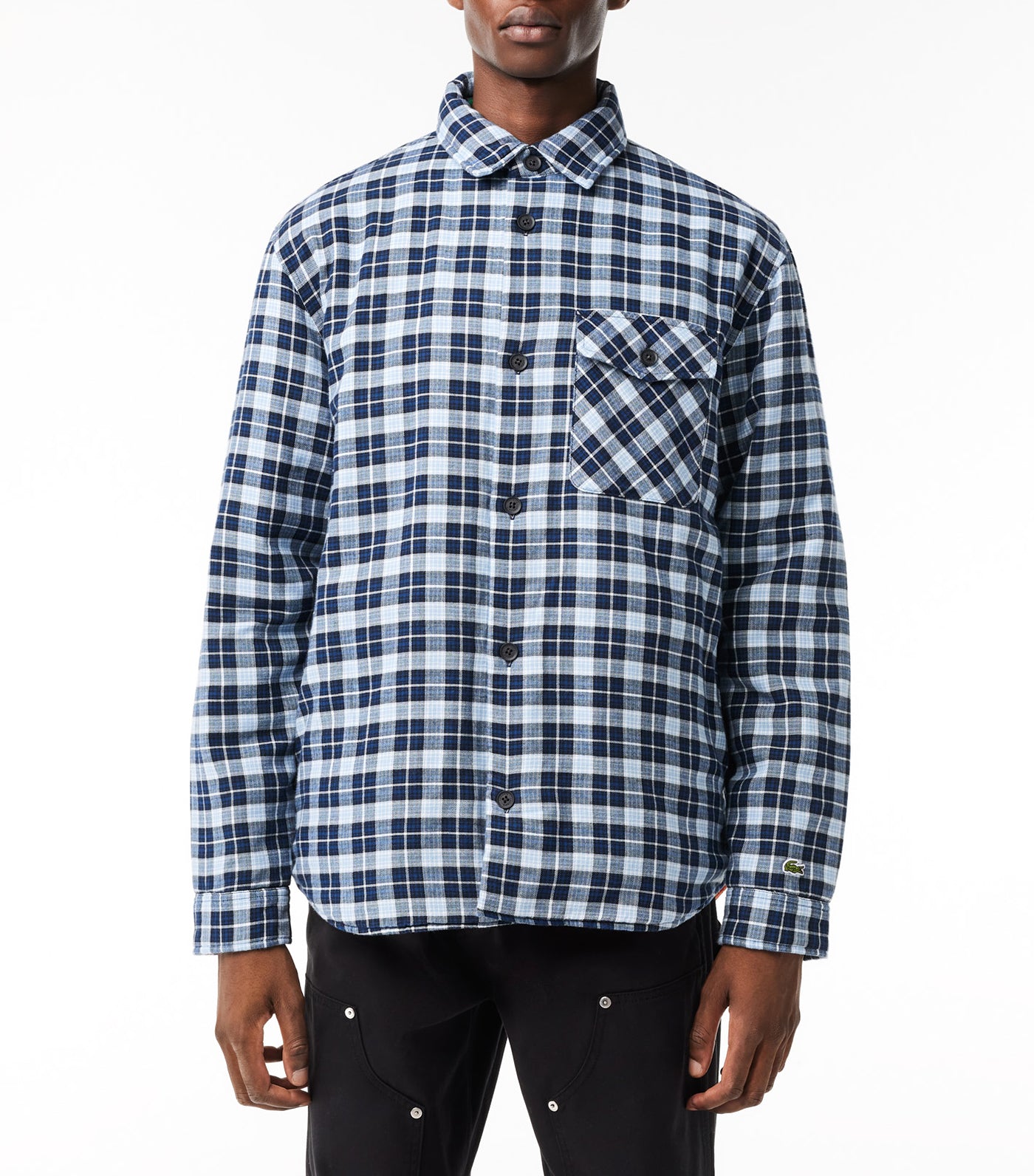 Checked Overshirt with Contrast Quilting Methylene/Multicolor