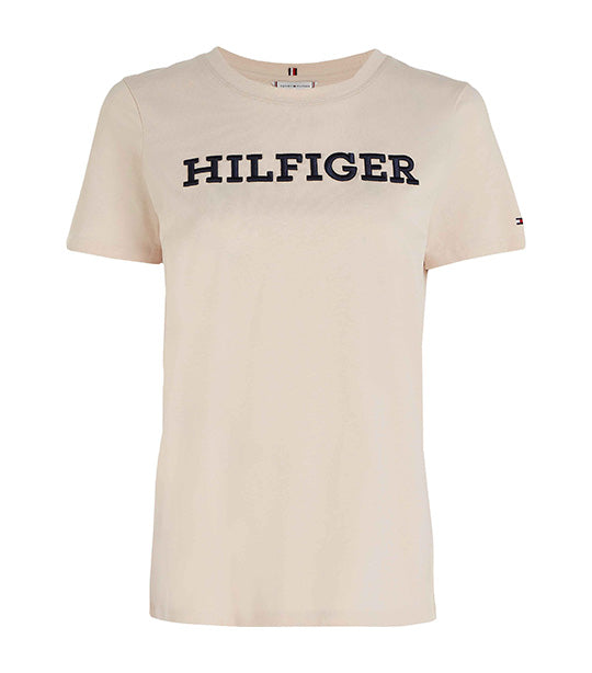 Women's Regular Monotype Embroidery Crew Neck T-Shirt Cashmere Creme