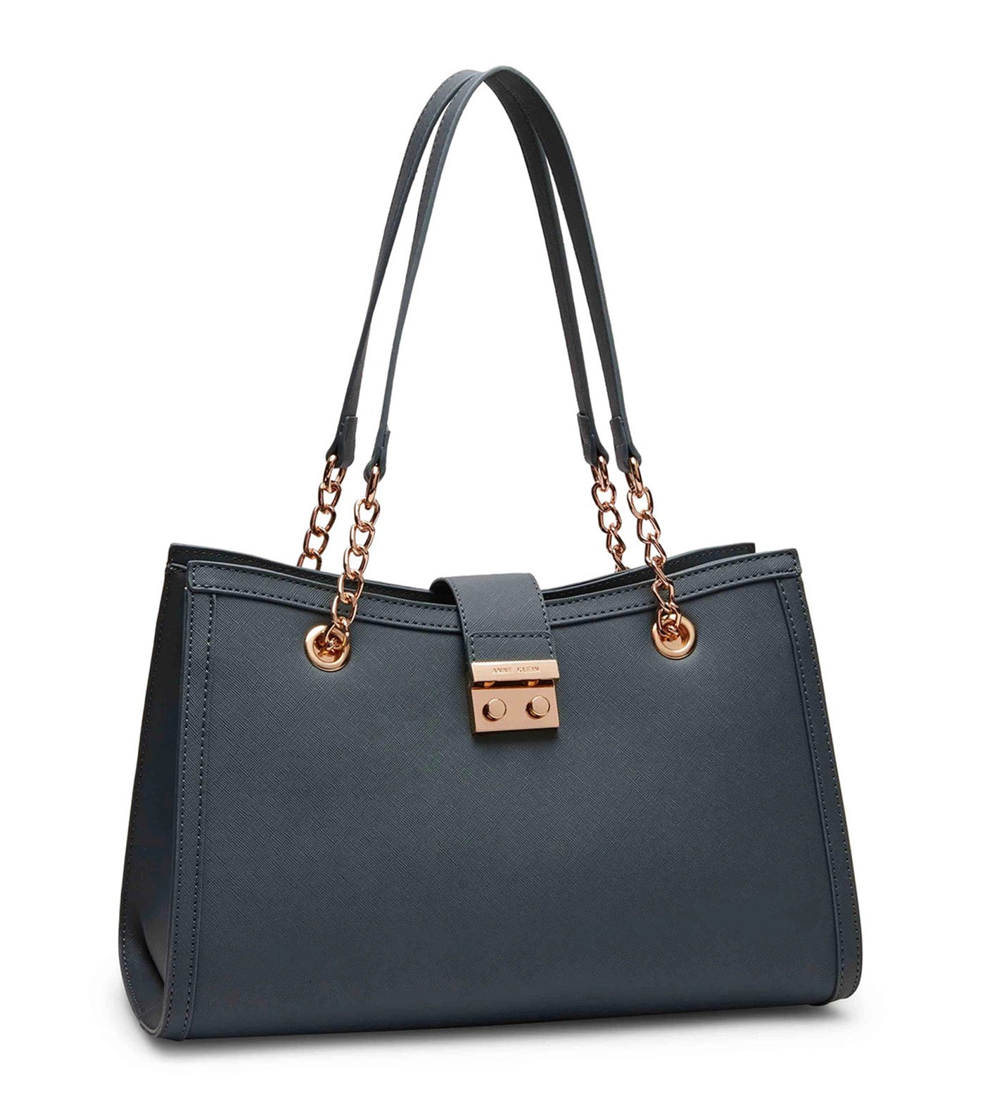 Satchel with Chain Detailing and Push Lock Rosemary