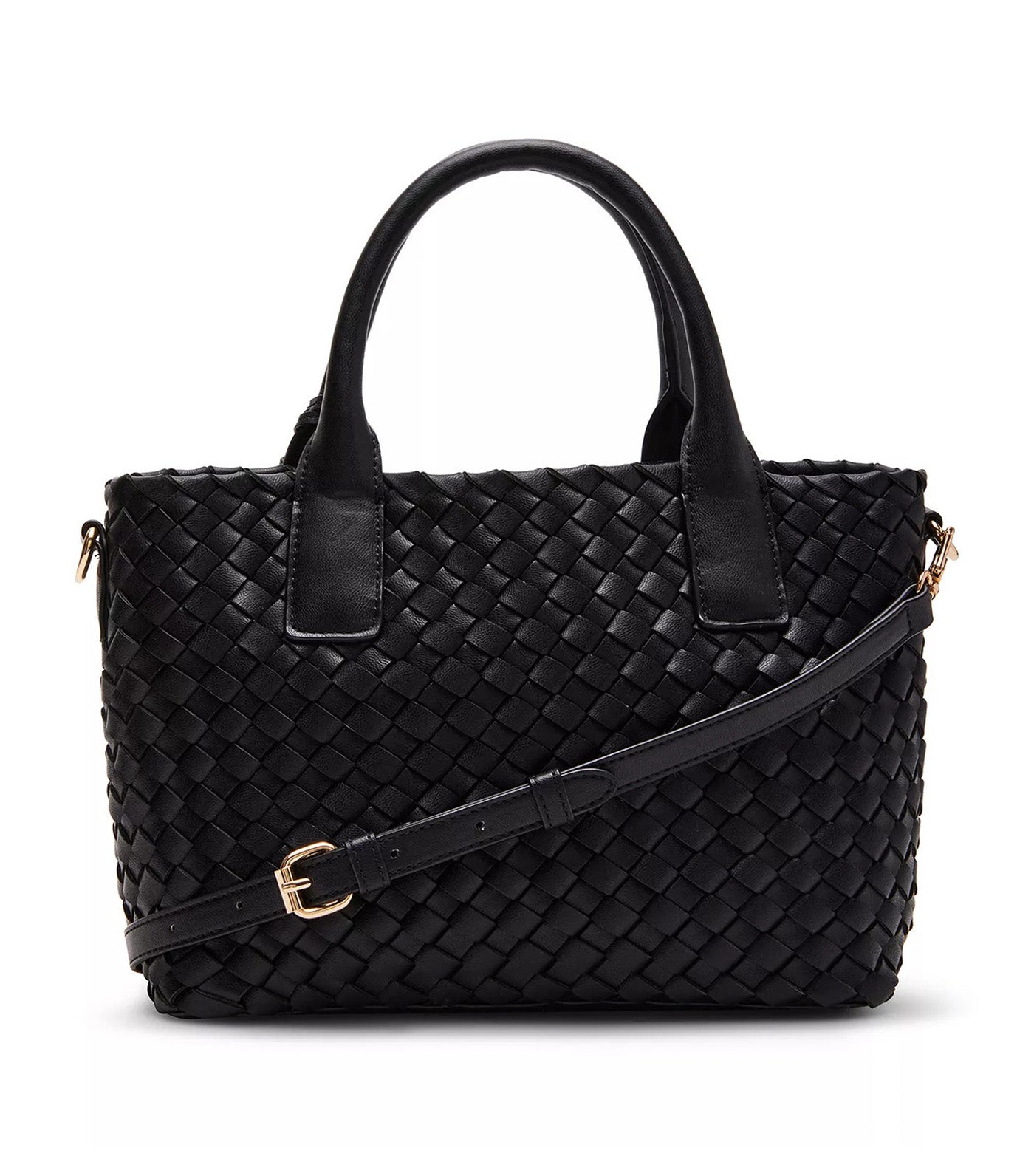 Small Woven Tote with Detachable Pouch Black