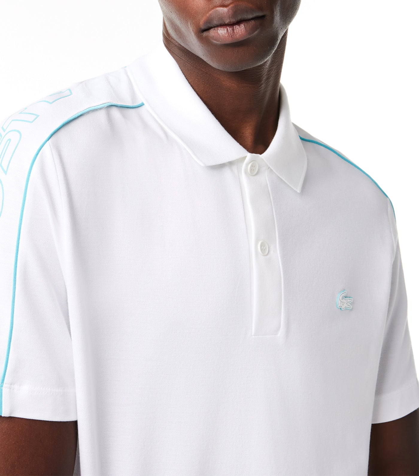 Contrast Accent Lacoste Print Polo Shirt White/Cove