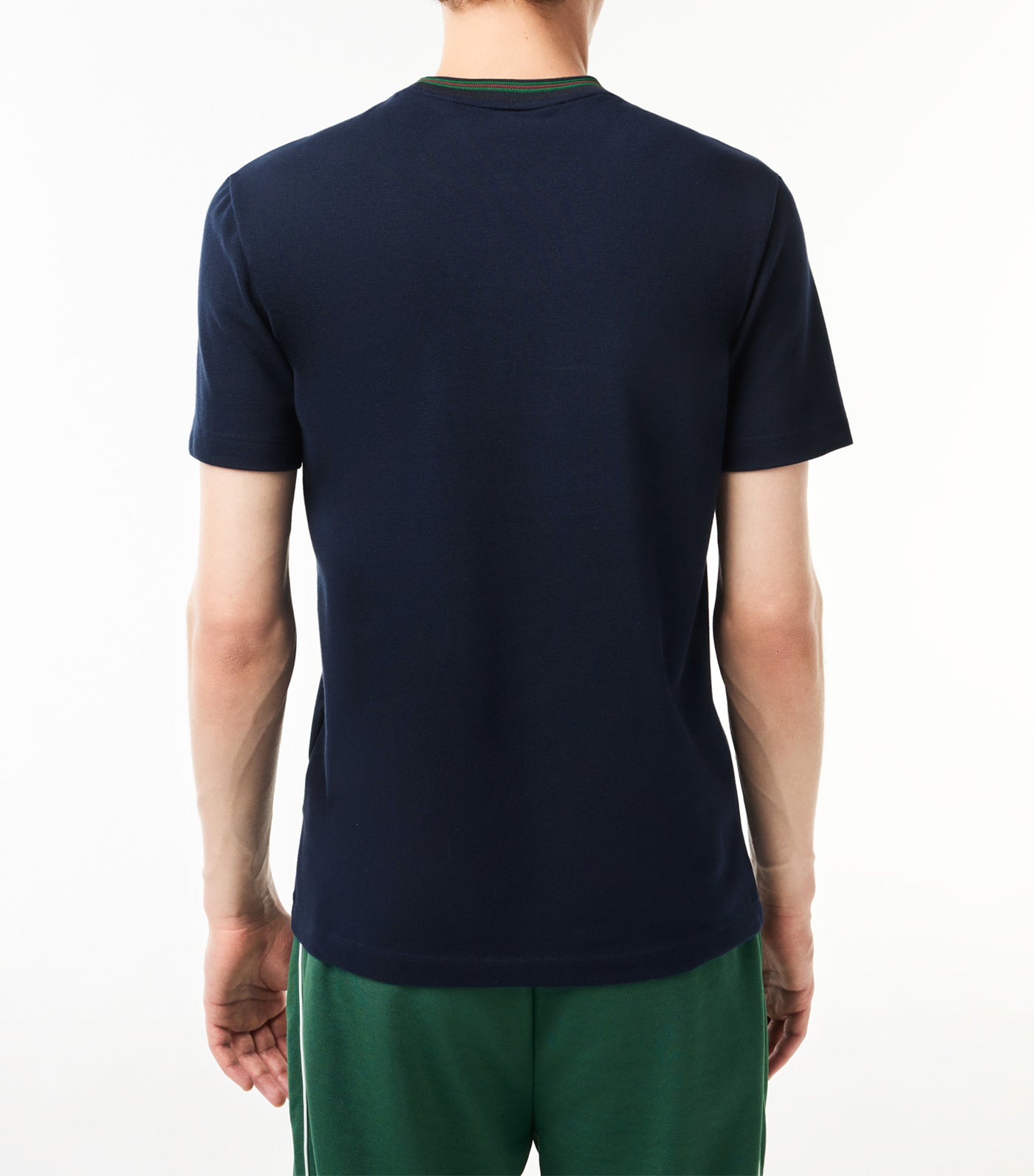 Stretch T-Shirt with Striped Piqué Collar Navy Blue