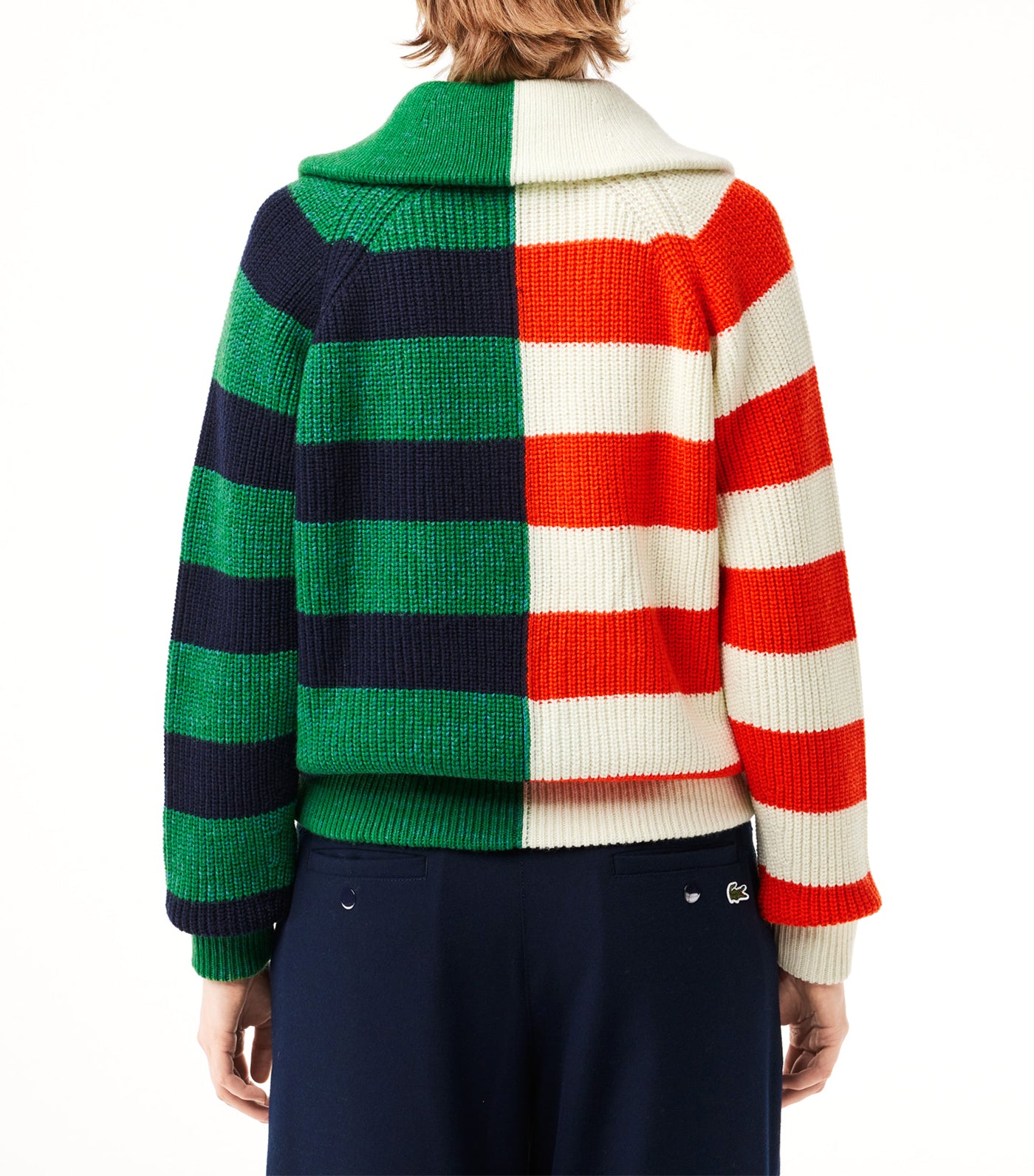 Wool Zip Neck Contrast Stripe Colorblock Sweater Lapland/Sunrise-Navy Blue