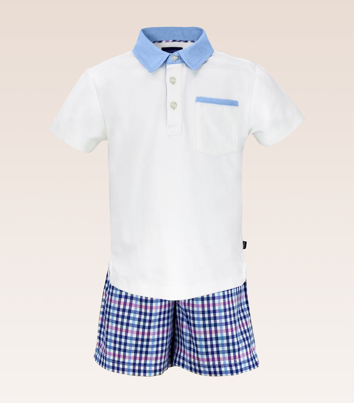 Caleb Boys Polo Shirt Chambray and Blue Checks Shorts