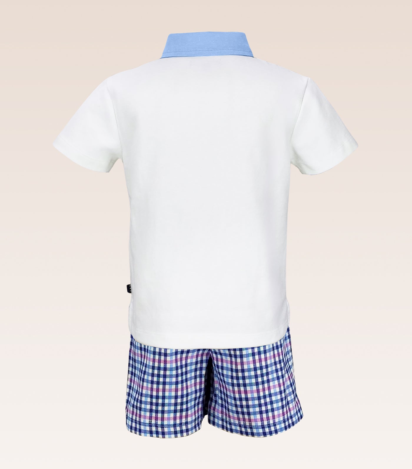 Caleb Boys Polo Shirt Chambray and Blue Checks Shorts