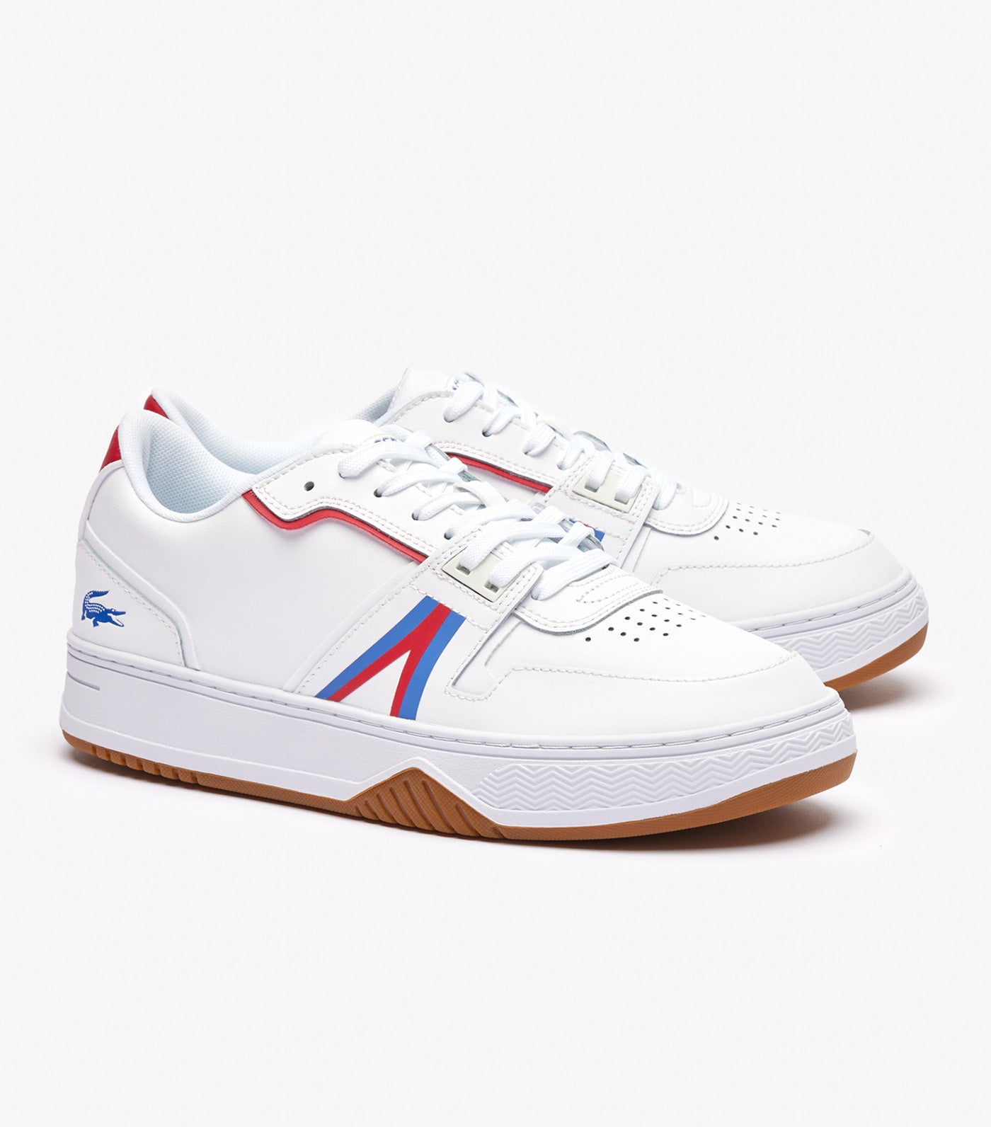 Men's L001 Leather Logo Trainers White/Red/Blue