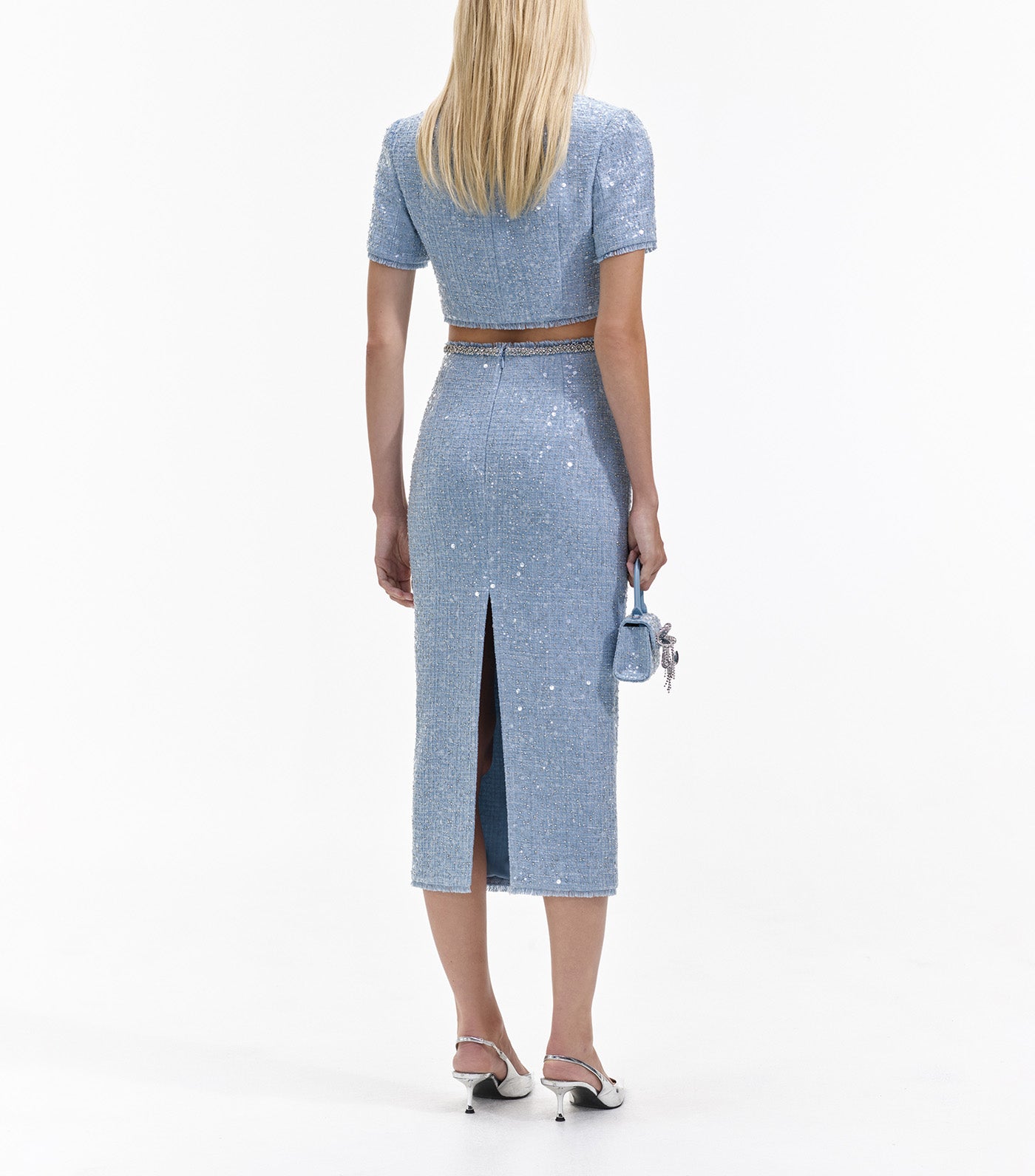 Sequin Boucle Midi Skirt Blue