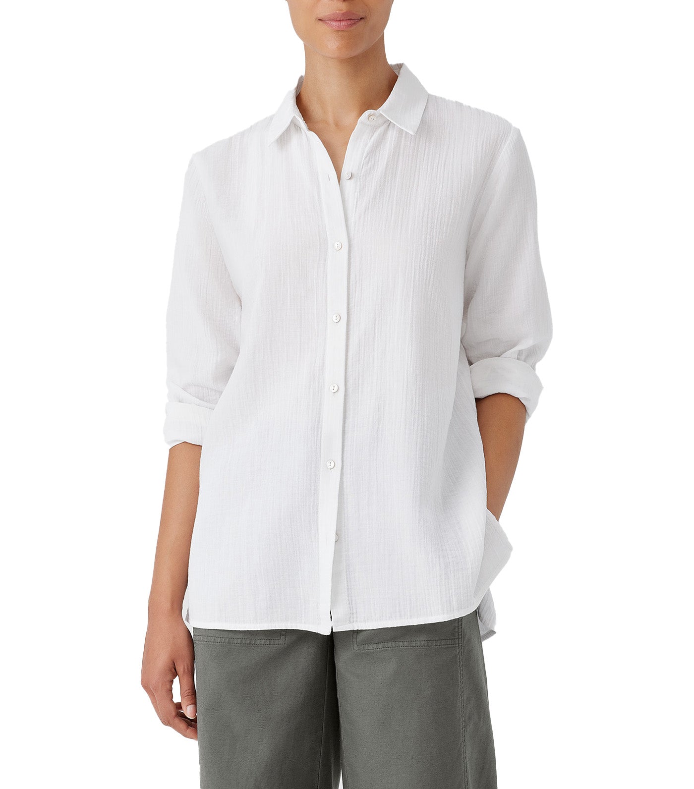 Organic Cotton Ripple Classic Collar Shirt White