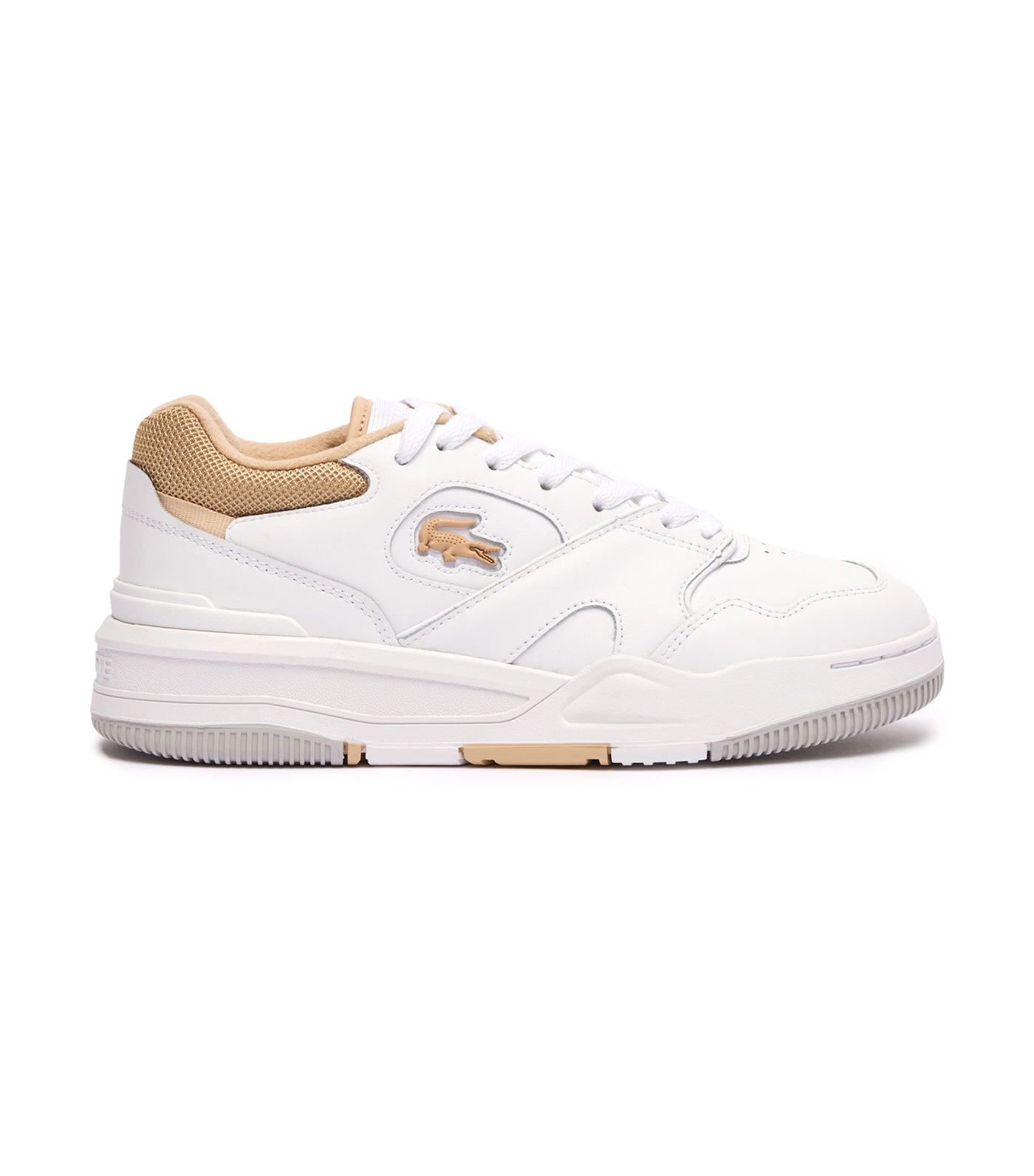 Women's Lineshot Contrasted Collar Leather Trainers  White/Light Brown