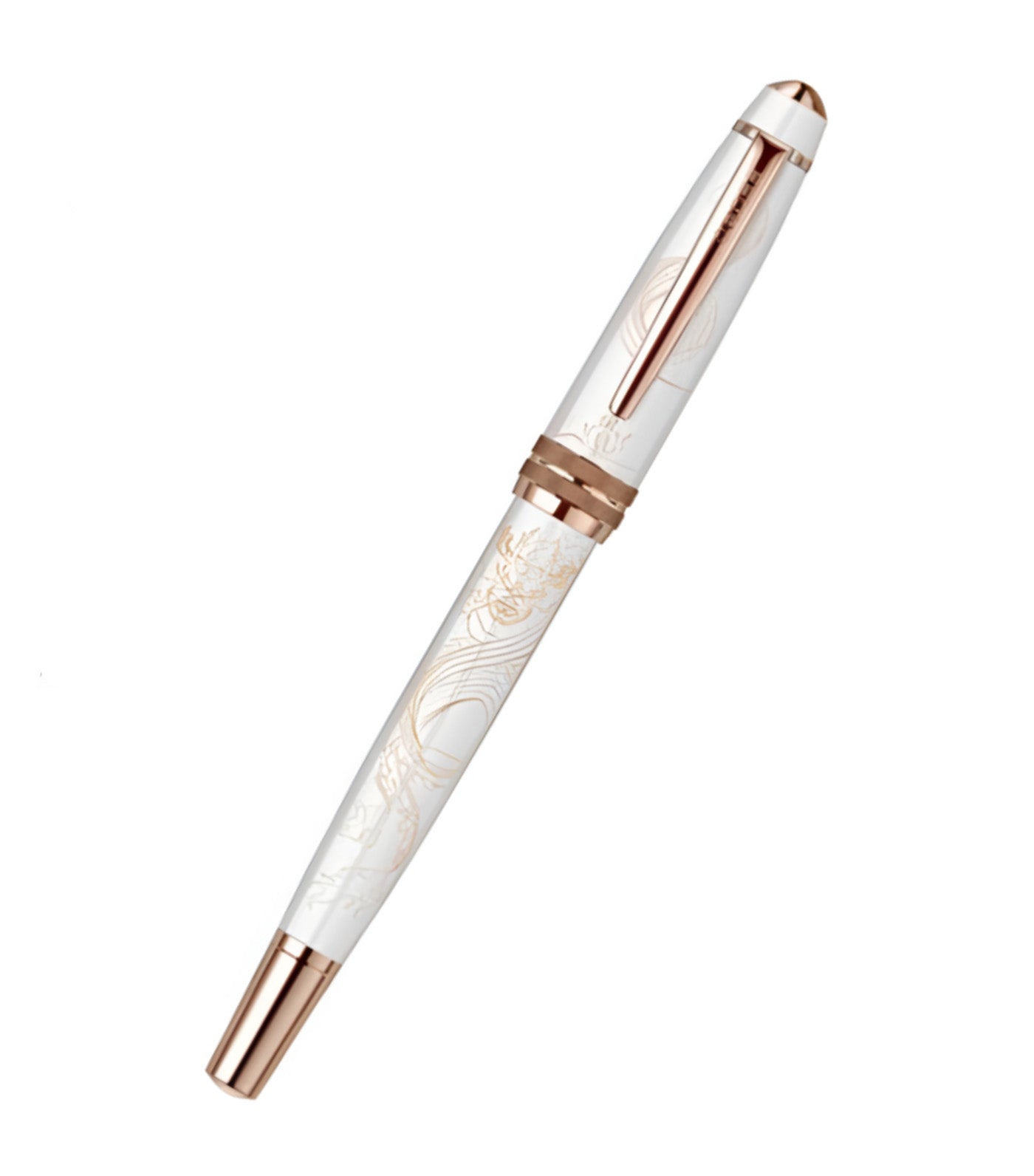 Year of the Dragon Bailey Pearlescent White Lacquer Rollerball Pen White/Rose Gold