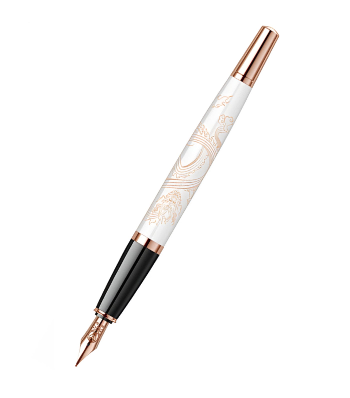 Year of the Dragon Bailey Pearlescent White Lacquer Fountain Pen White/Rose Gold