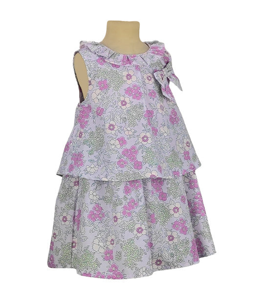 Delphine Baby Girls Lilac Floral Print Two-Tier Fit-and-Flare Dress with Diaper Cover