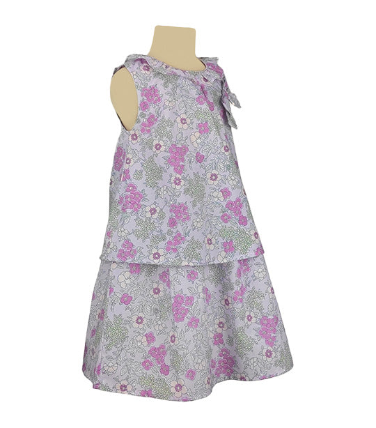 Delphine Girls Lilac Floral Print Two-Tier Fit-and-Flare Dress
