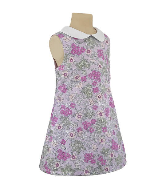 Ellaine Girls Printed Floral Lilac Shift Dress with Collar