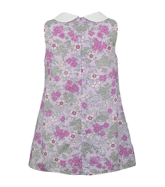 Ellaine Girls Printed Floral Lilac Shift Dress with Collar