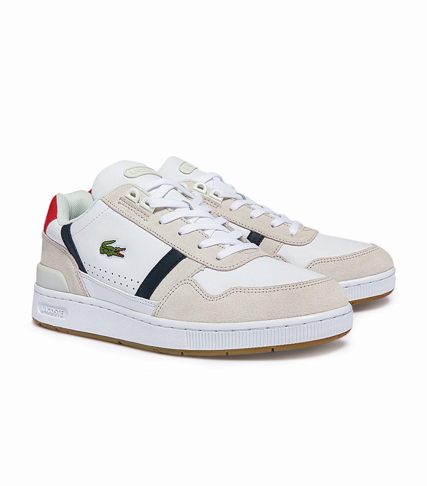 Men's T-Clip Tricolour Leather and Suede Trainers White/Navy/Red