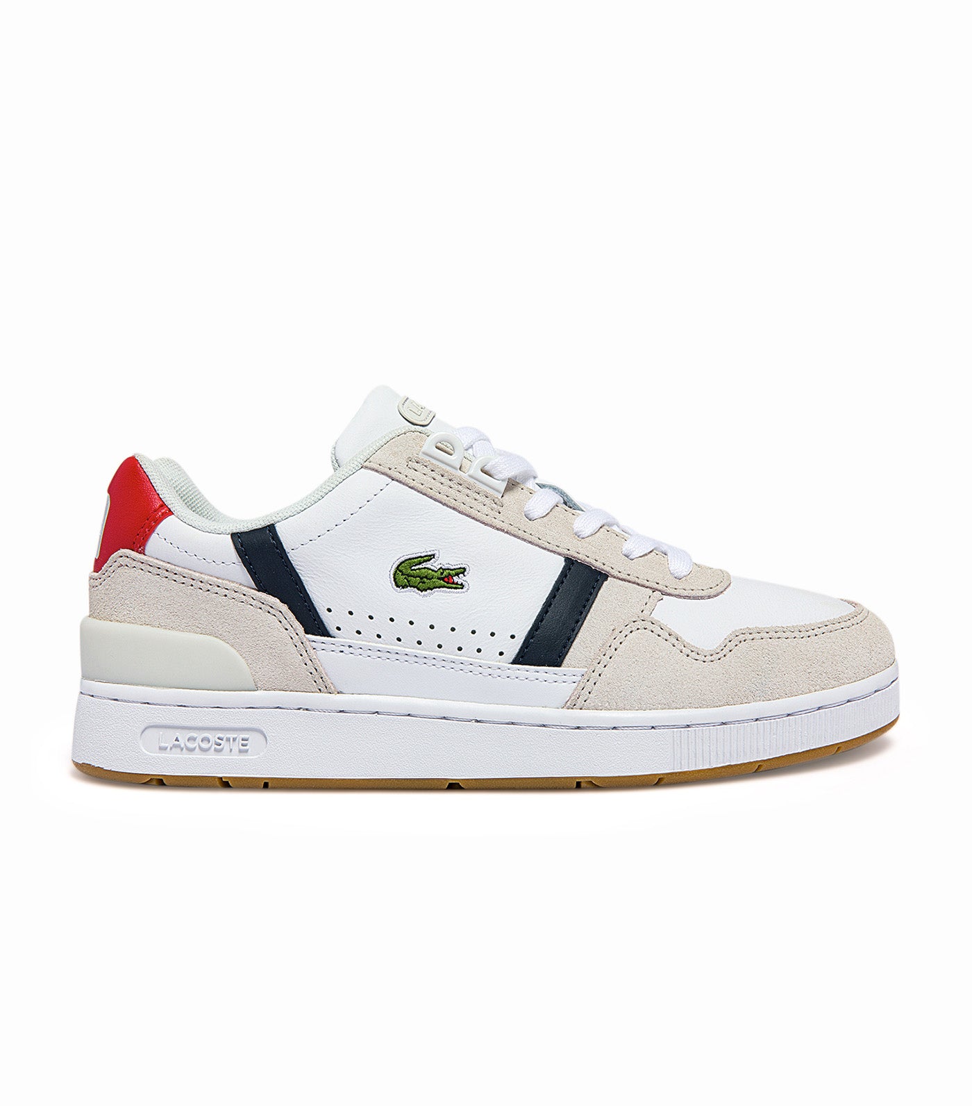 Women's T-Clip Tricolour Leather and Suede Trainers White/Navy/Red