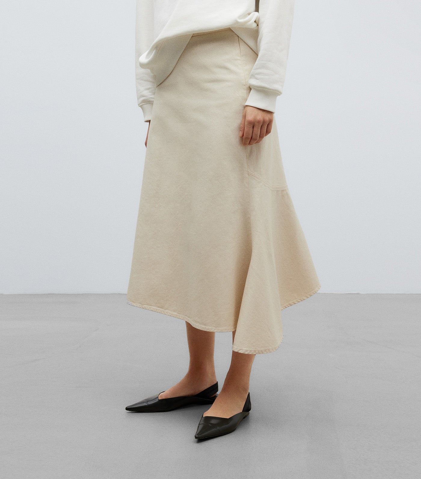 Asymmetric Denim Cotton Skirt Cream
