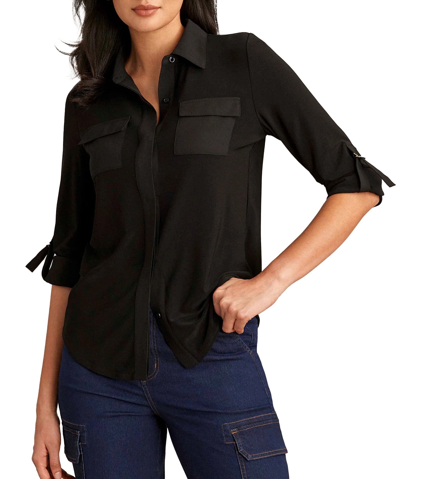 Long Sleeve Convertible Utility Top Anne Black