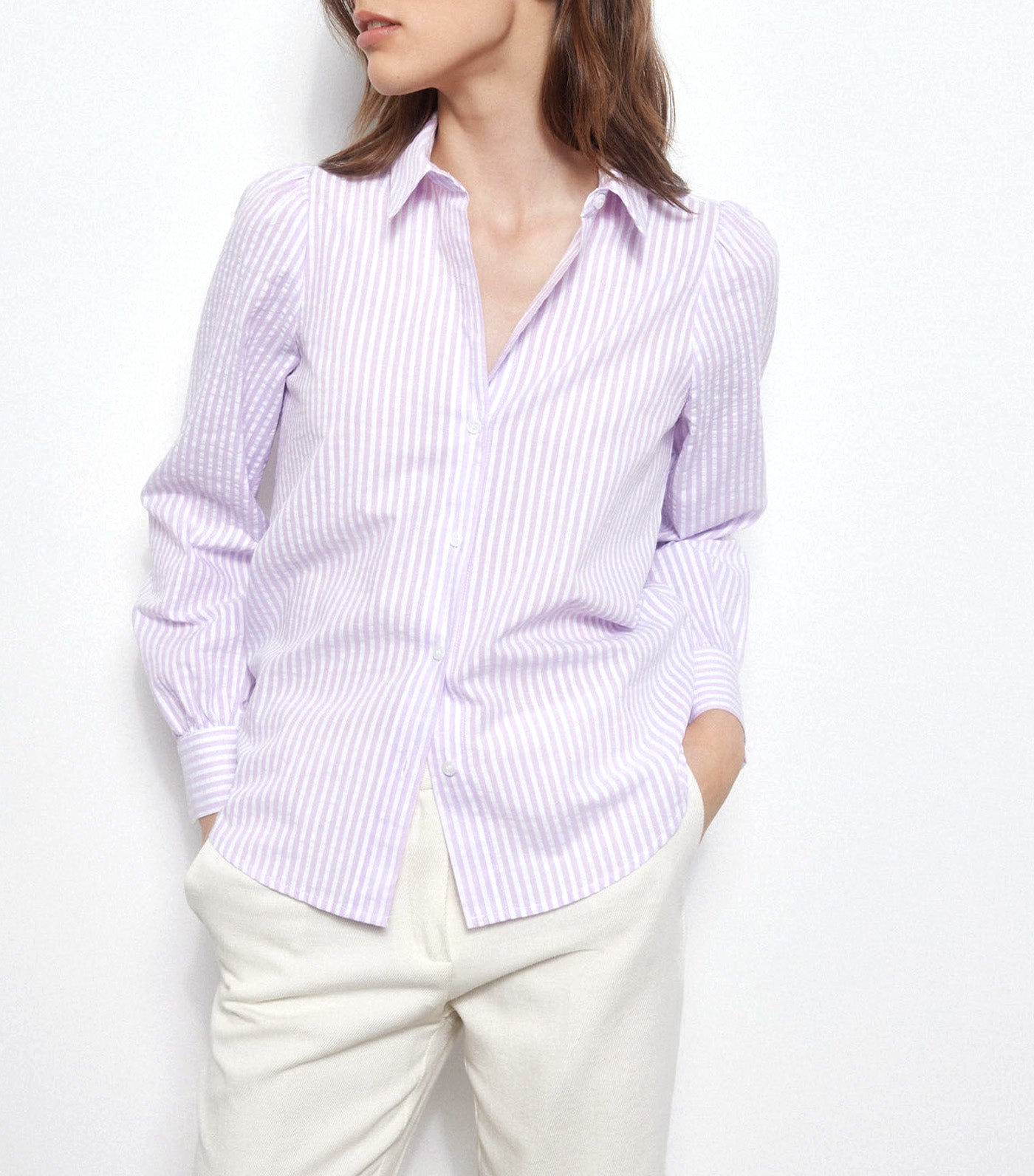 Seersucker Striped Shirt Purple