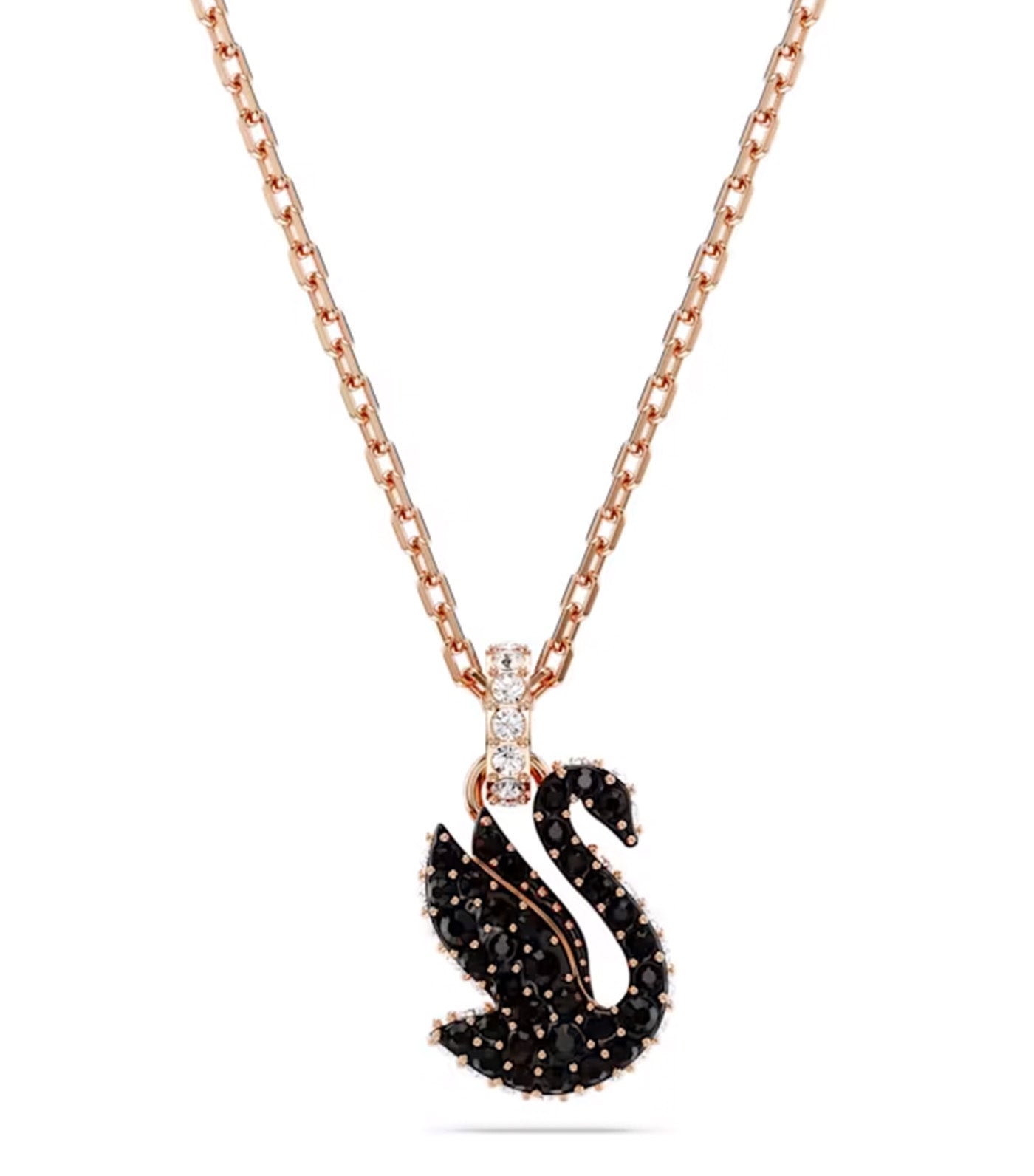 Swan Pendant Small Black Rose Gold-Tone Plated