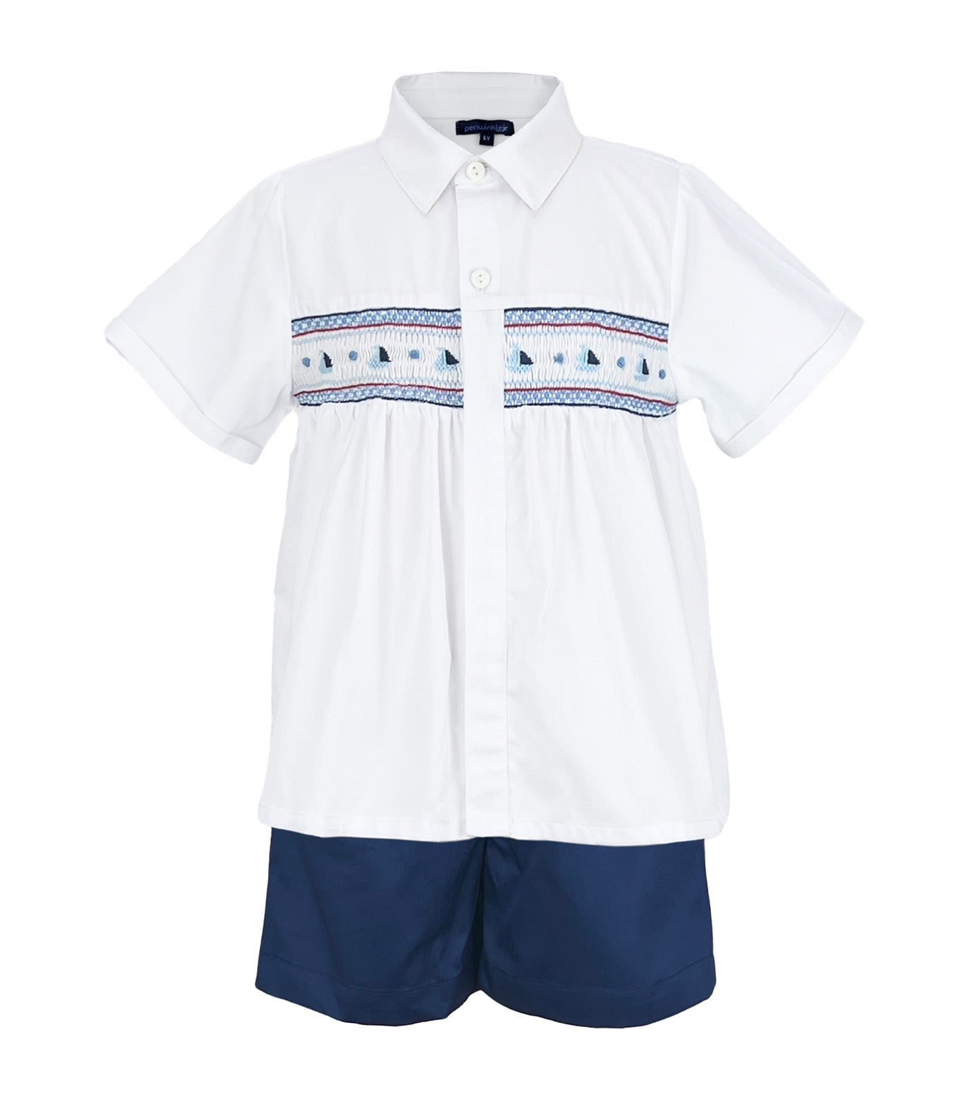 Lyam Boys Collared Shirt with Smock Detail Shorts Set Navy