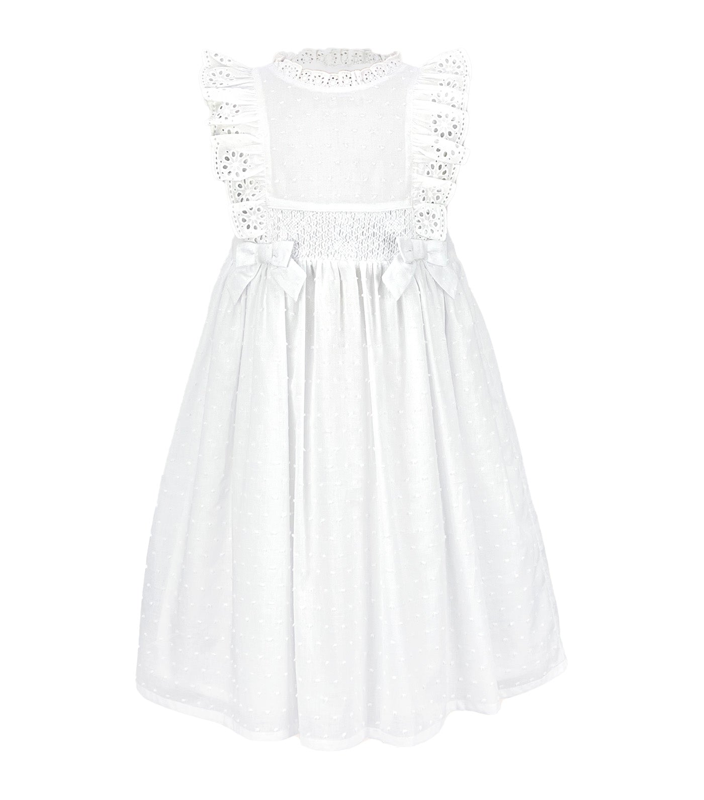 Felice Dress with Smocked Waist and Trim Details White