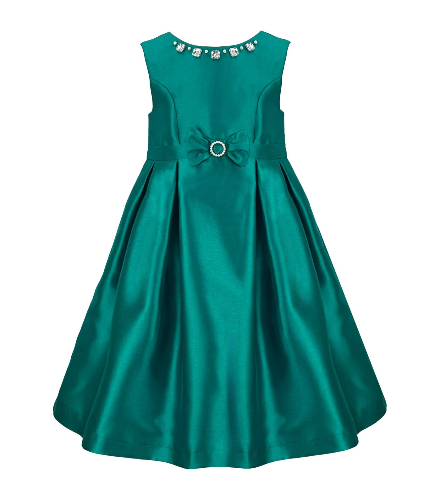 Thess Girls Bejewelled Neck & Buckle Detail Party Dress Emerald Green