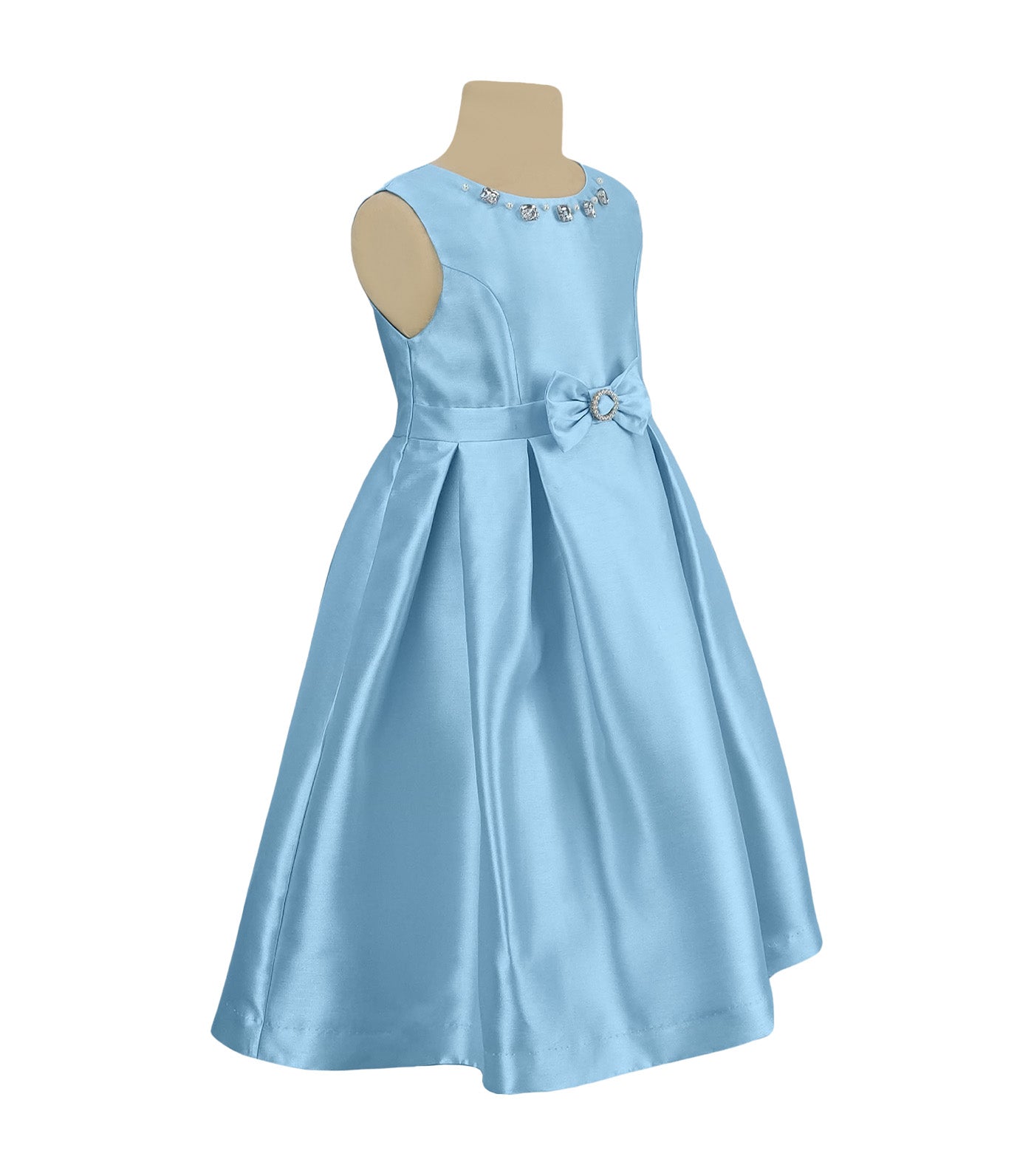 Thess Girls Bejewelled Neck & Buckle Detail Party Dress Light Blue