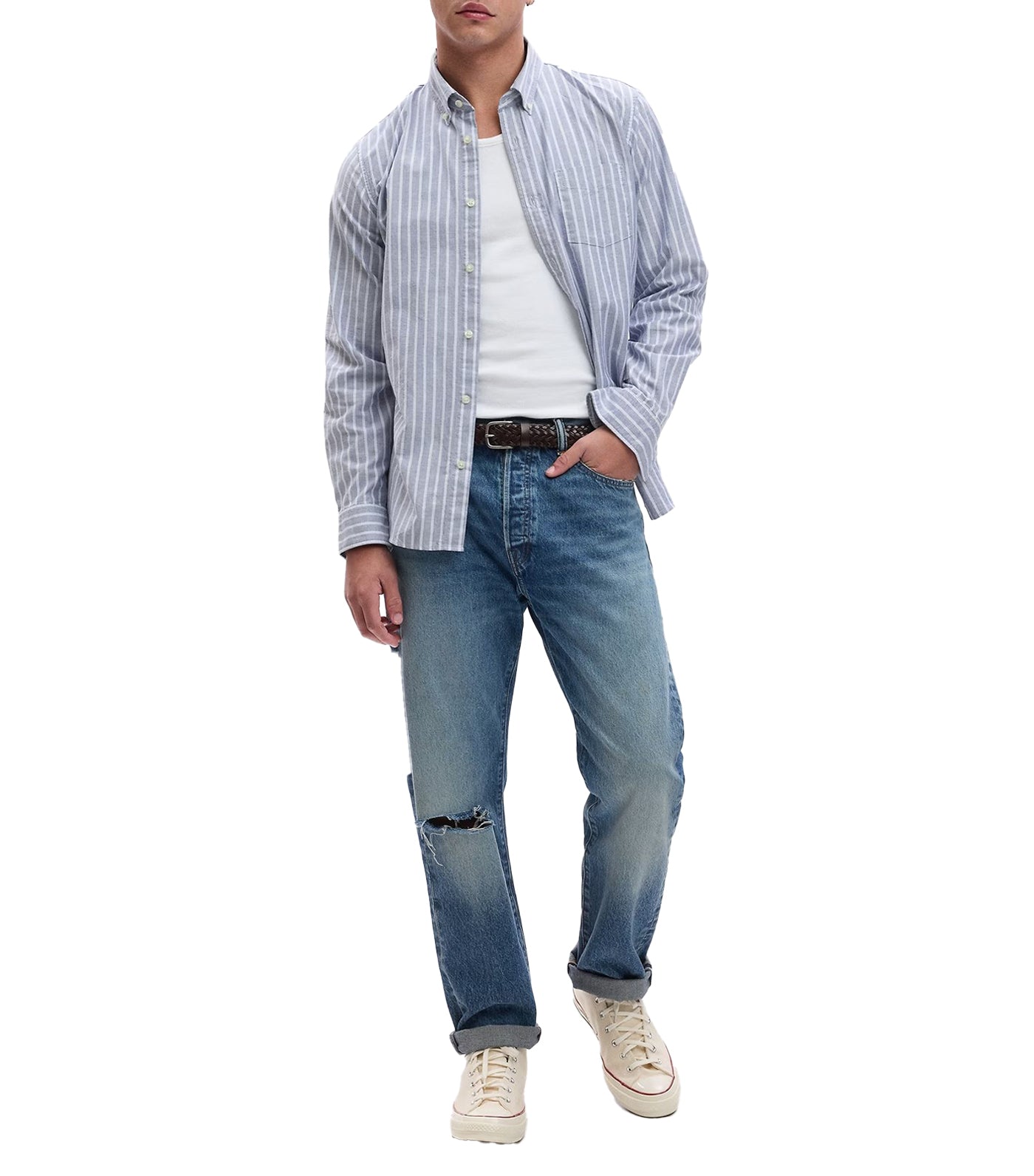 All-Day Poplin Shirt in Standard Fit Blue Stripe