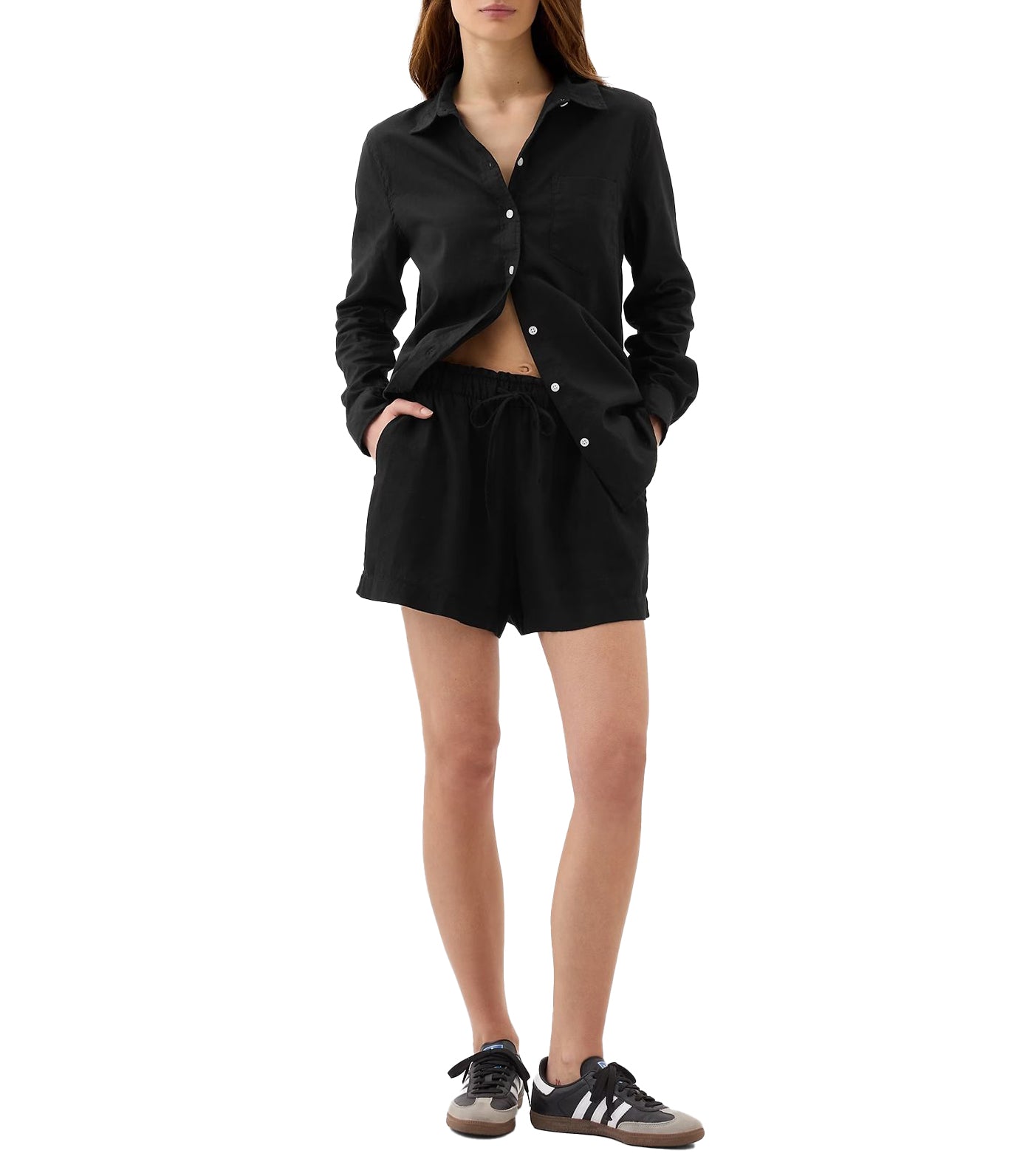4" Mid Rise Linen-Blend Pull-On Shorts Black