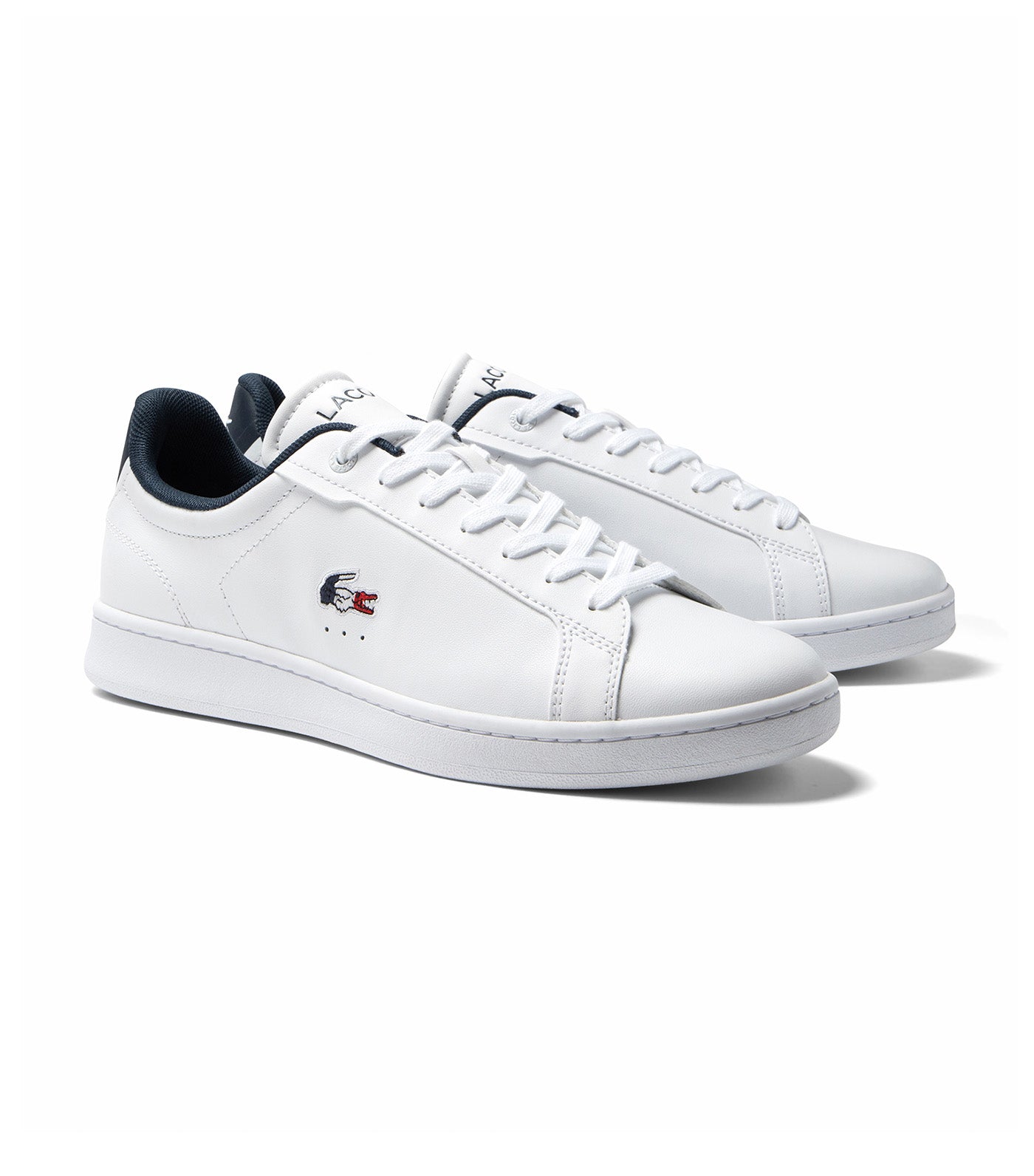 Men s Lacoste Carnaby Pro Leather Tricolour Trainers White Navy Red