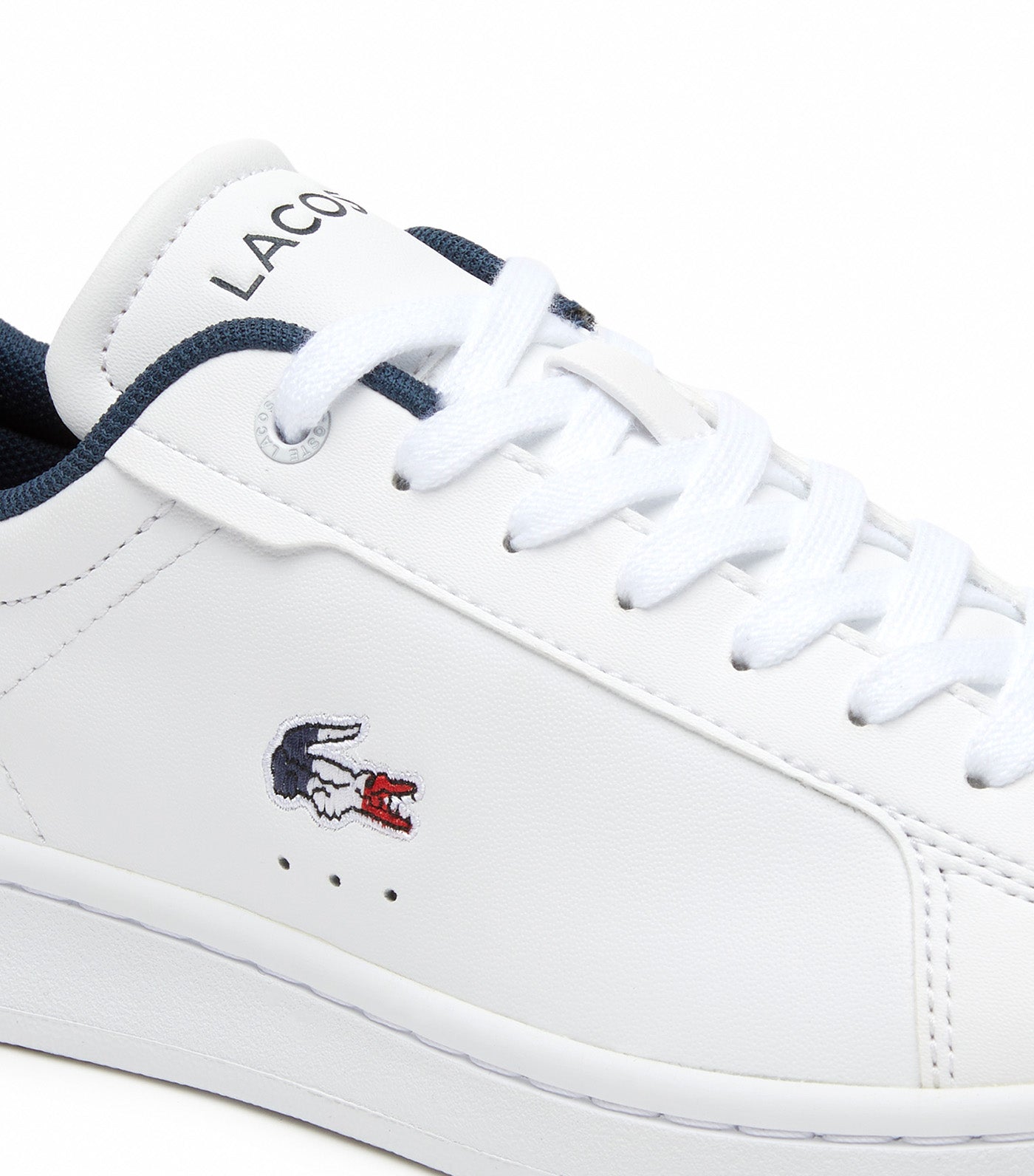 Women s Lacoste Carnaby Pro Leather Tricolour Trainers White Navy Red