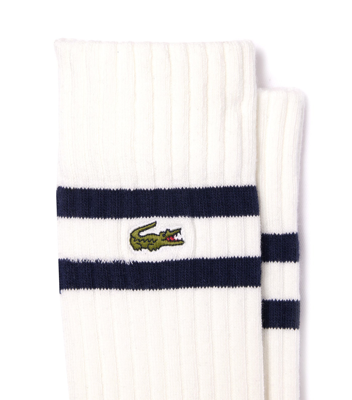 Unisex Ribbed Knit Socks With Contrast Stripes Navy Blue/Flour