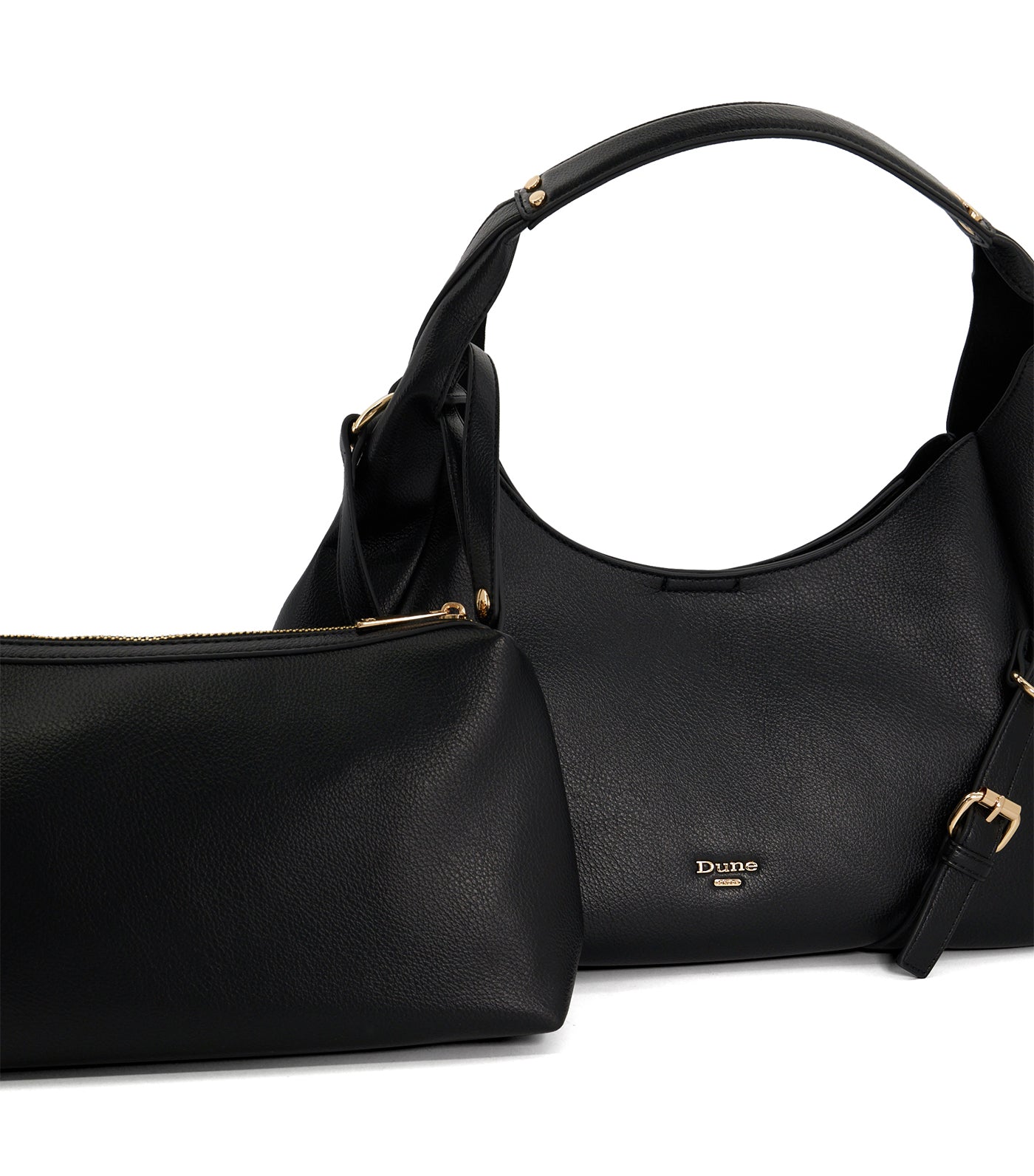 Downton Large Strap Detail Shoulder Bag Black-Plain Synthetic