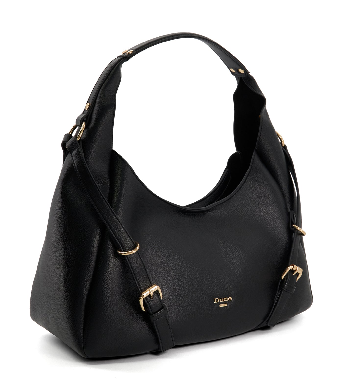 Downton Large Strap Detail Shoulder Bag Black-Plain Synthetic