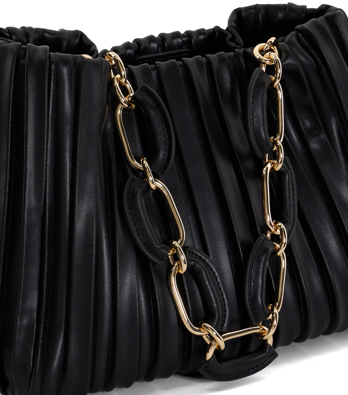 Dominie Medium Pleated Chain-Handle Slouch Bag Black-Plain Synthetic