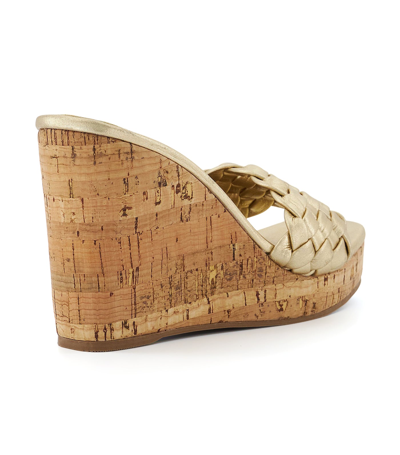 Krate Braided Strap Wedge Sandals Gold-Leather