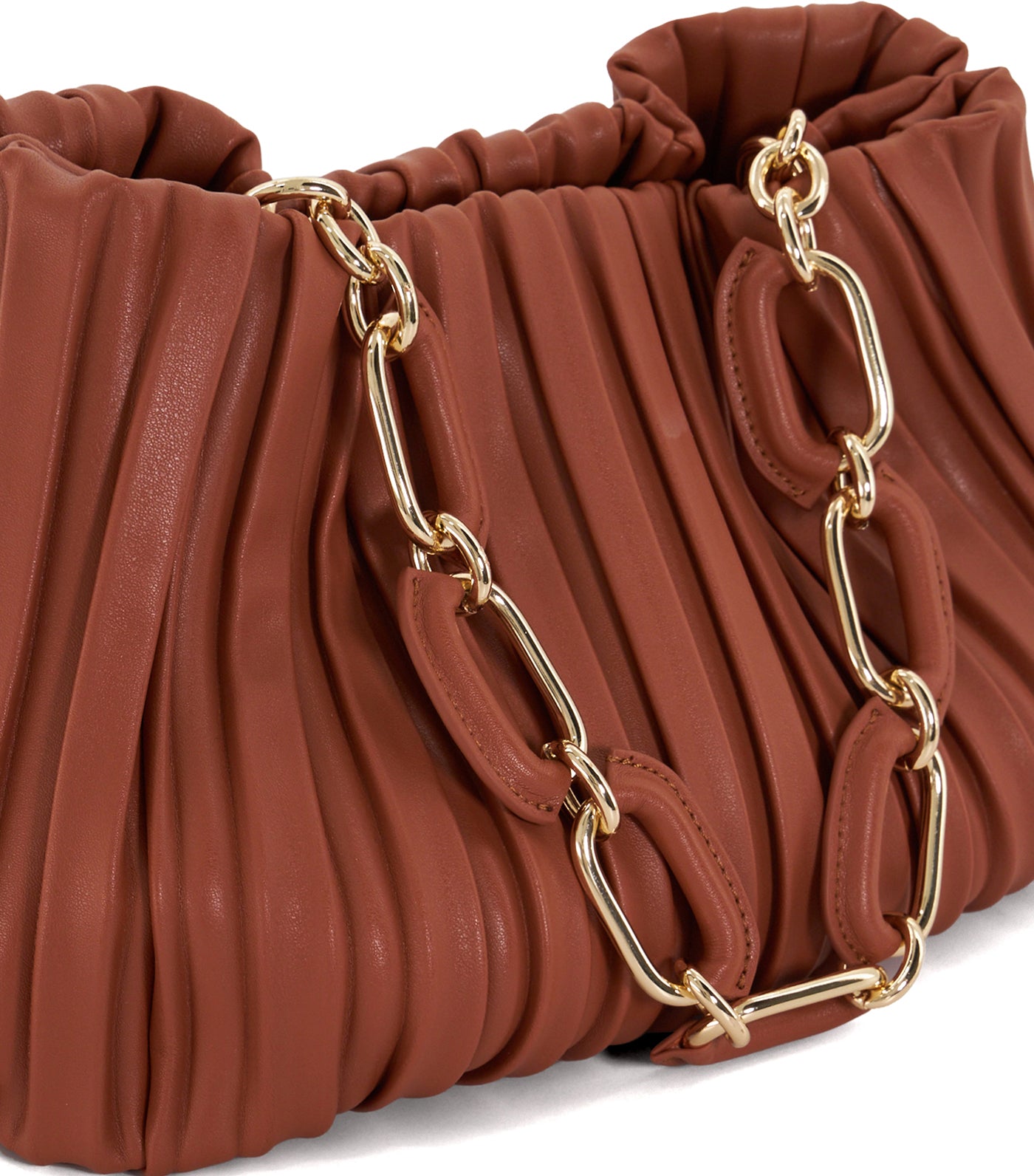 Dominie Medium Pleated Chain-Handle Slouch Bag Tan-Synthetic