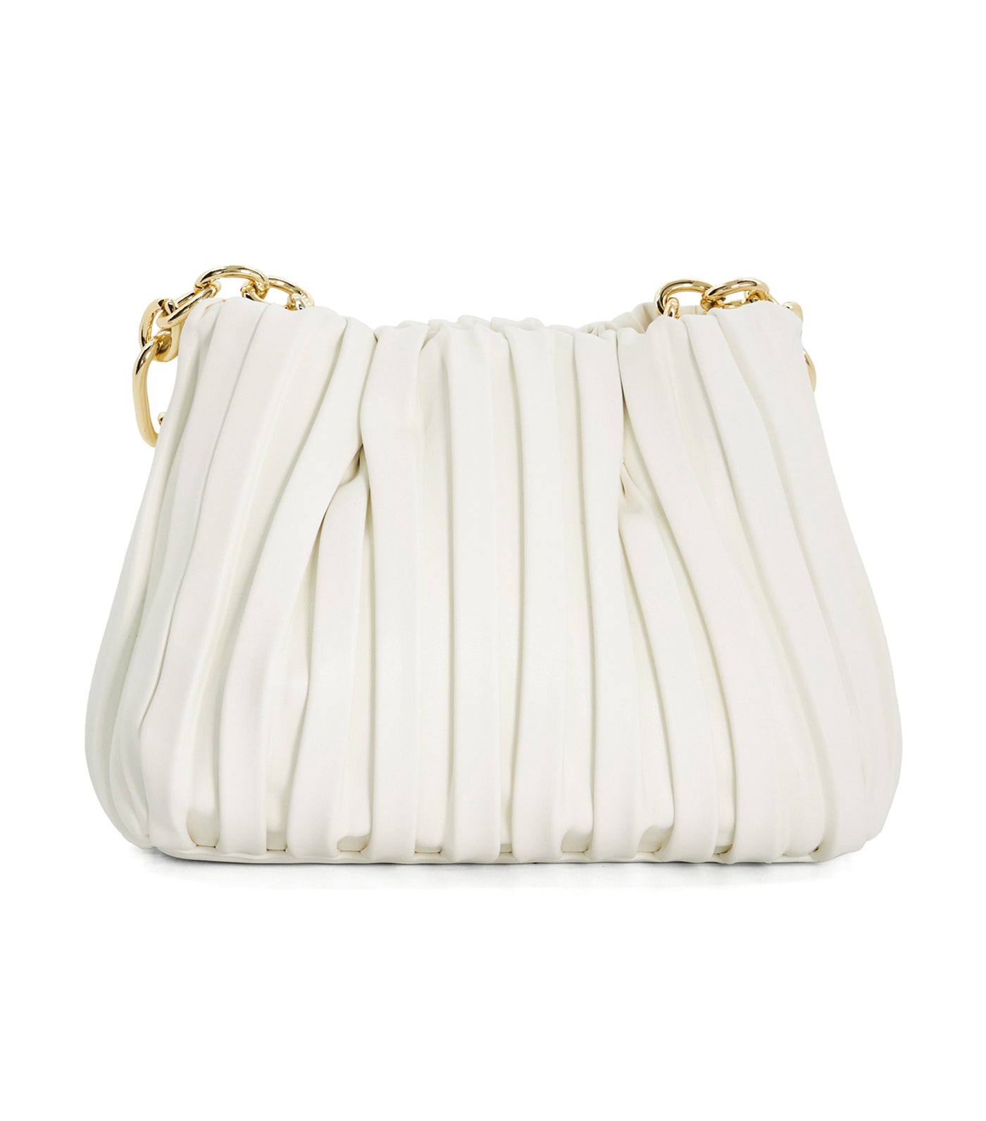 Dinidominie Small Metallic Pleat Chain-Handle Slouch Bag White-Plain Synthetic