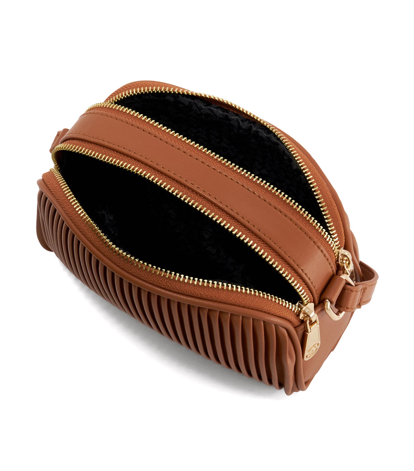 Detail Pleat Crossbody Black Mini Bag Tan-Synthetic