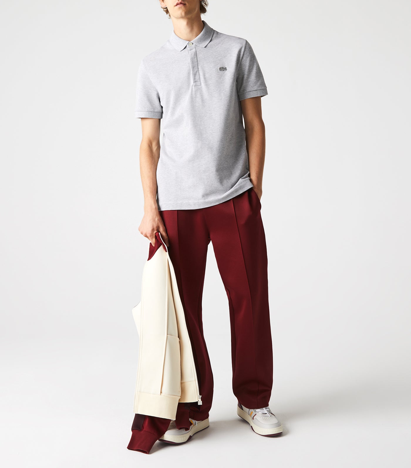 Men's Lacoste Paris Polo Shirt Regular Fit Stretch Cotton Piqué Silver Chine