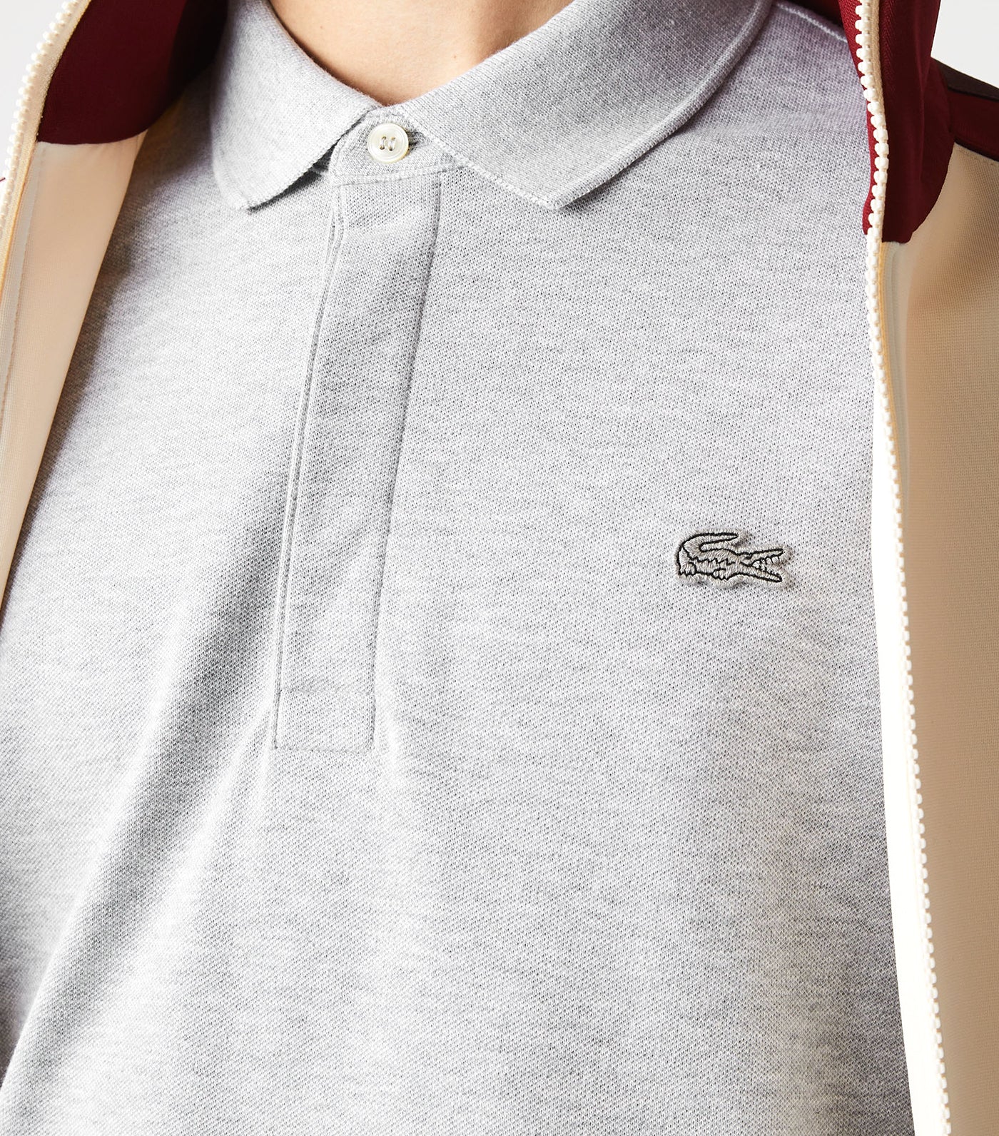 Men's Lacoste Paris Polo Shirt Regular Fit Stretch Cotton Piqué Silver Chine