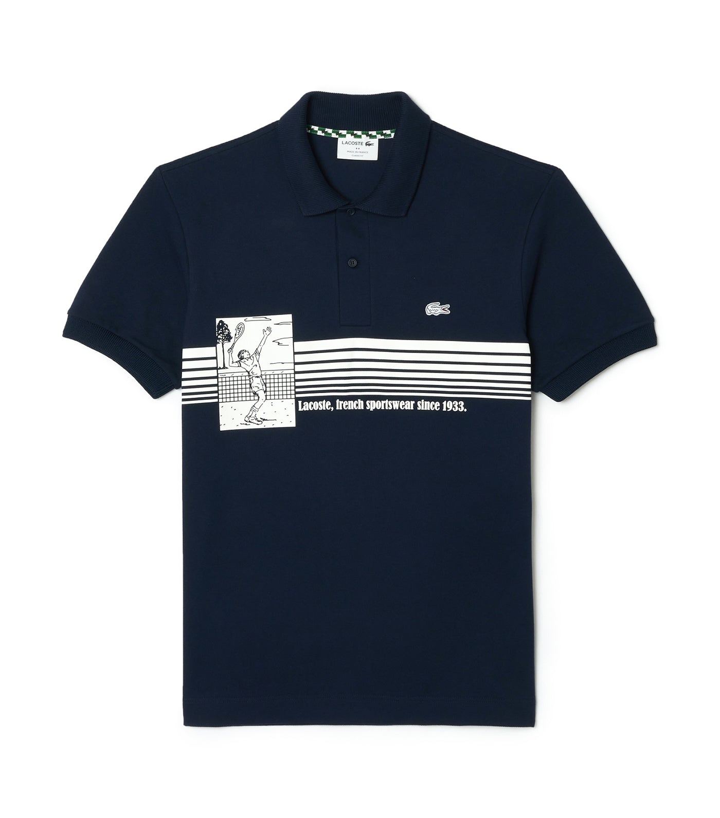 French Made Original L.12.12 Print Polo Shirt Navy Blue