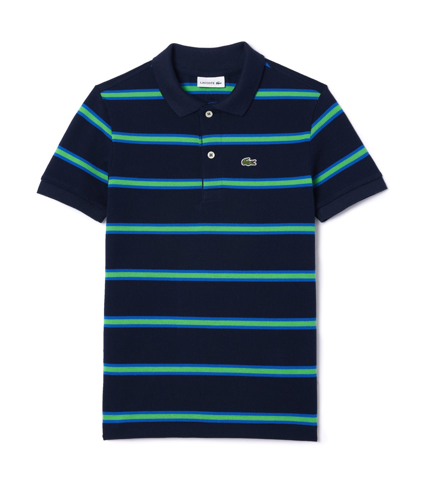 Boys’ Lacoste Striped Piqué Polo Shirt Navy Blue/Ladigue-Sorrel